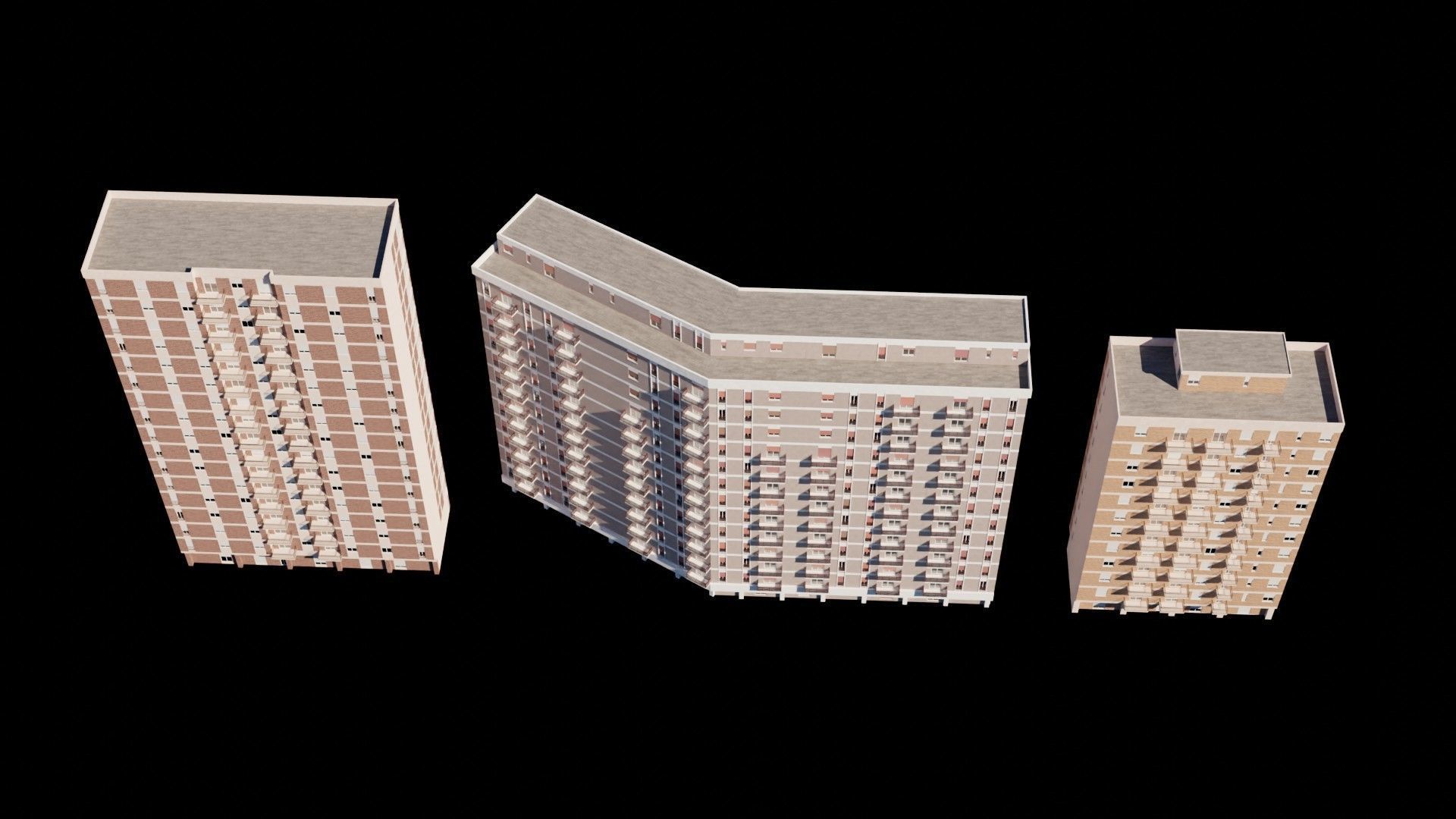 Modular Residential Building Pack Low-poly 3D model_6