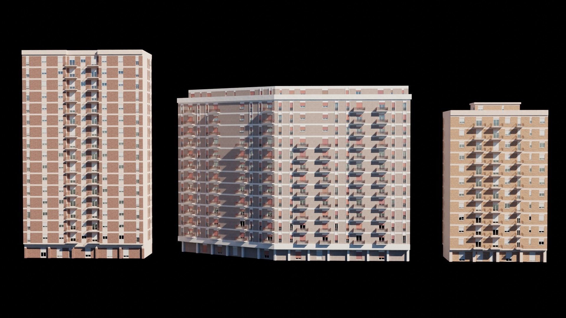 Modular Residential Building Pack Low-poly 3D model_5