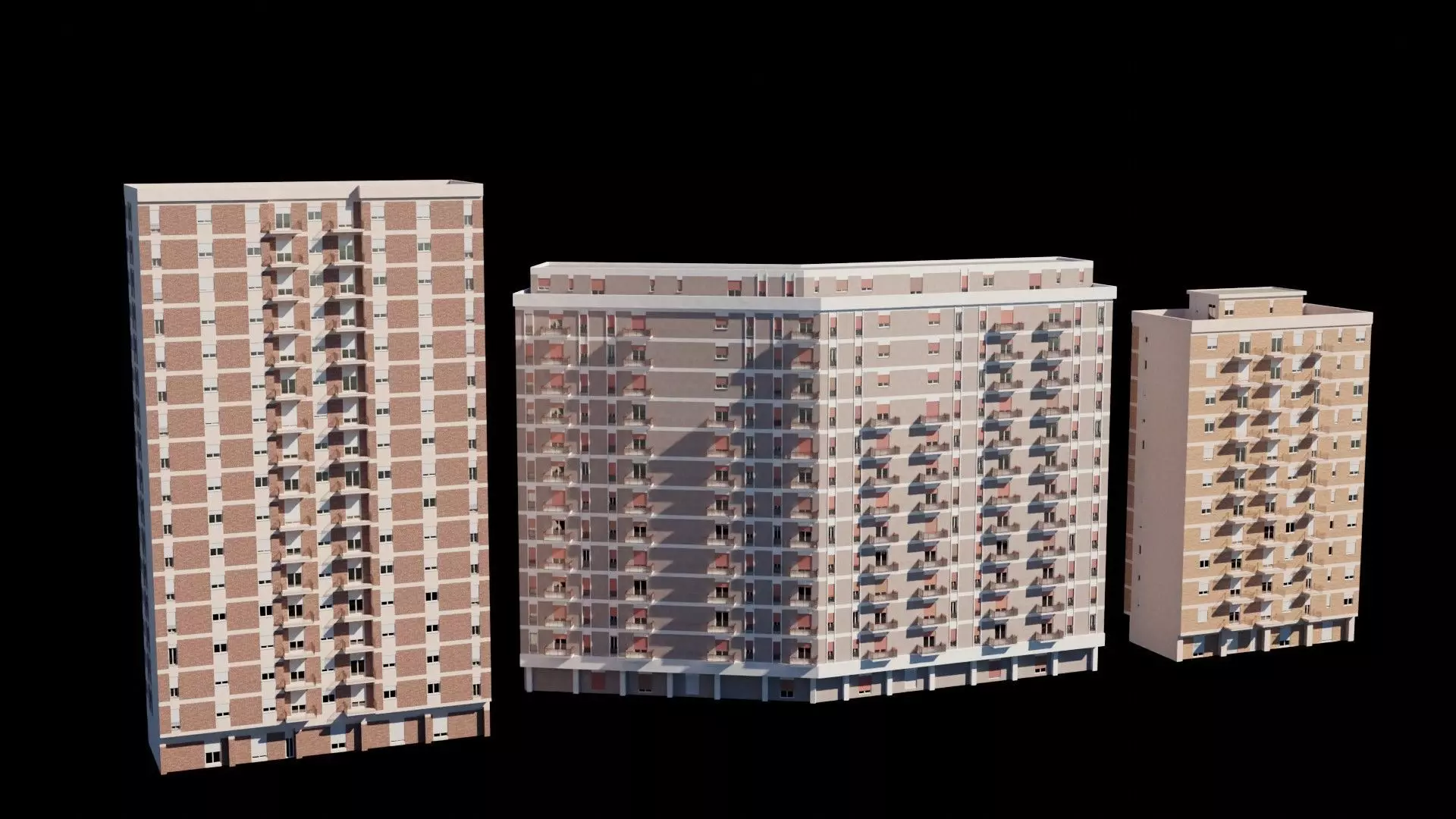 Modular Residential Building Pack Low-poly 3D model_0