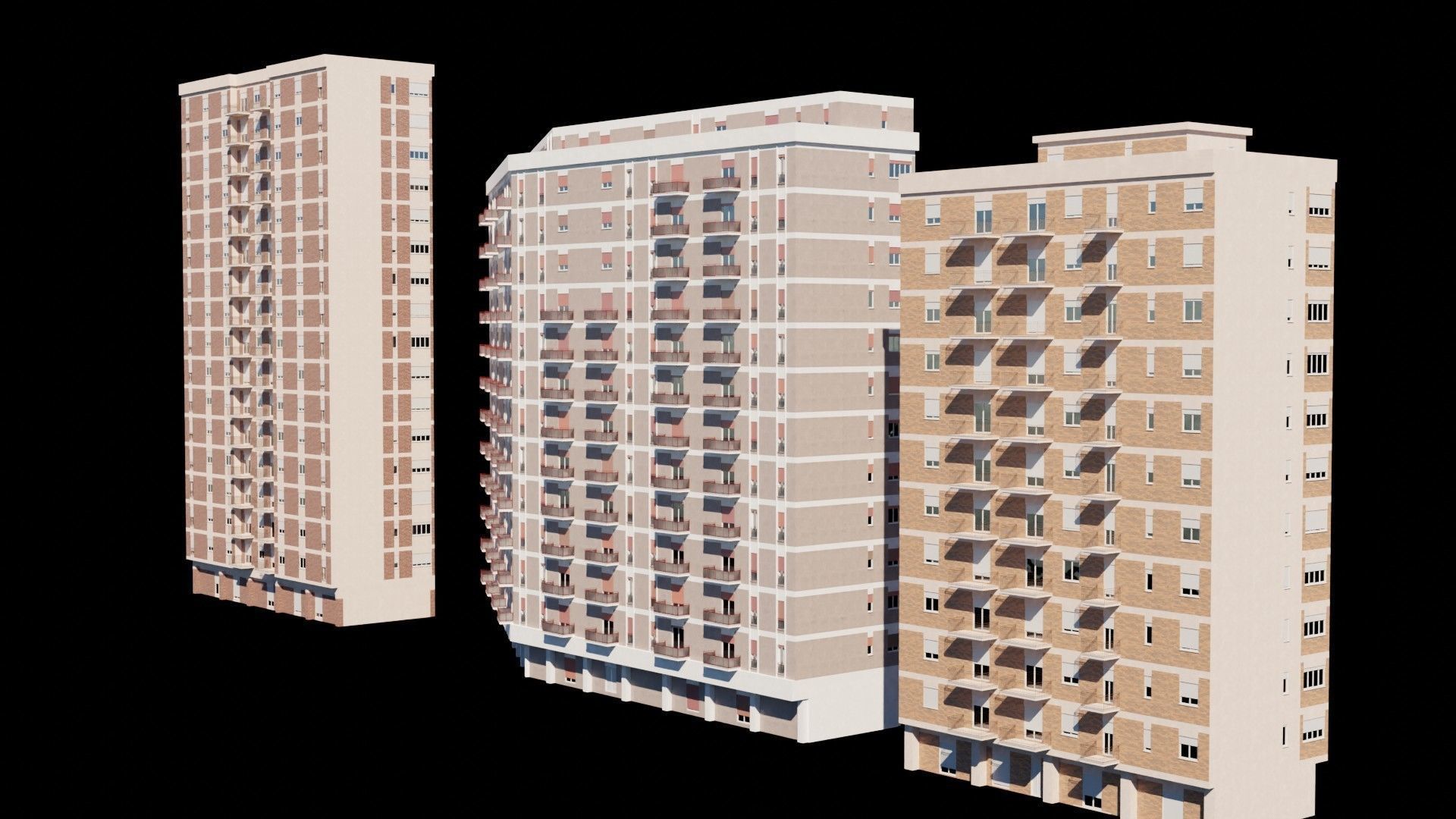 Modular Residential Building Pack Low-poly 3D model_7