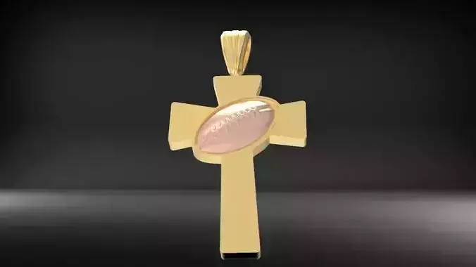 3D Football Stitch Engraved Cross Pendant Sports Jewelry