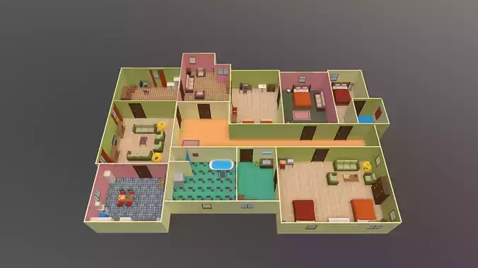 Top-Down 3D Environment Pack for Interior Scenes - Game Ready