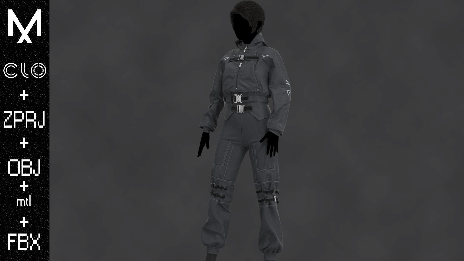 Techwear Outfit Female OBJ mtl FBX ZPRJ 3D model_4
