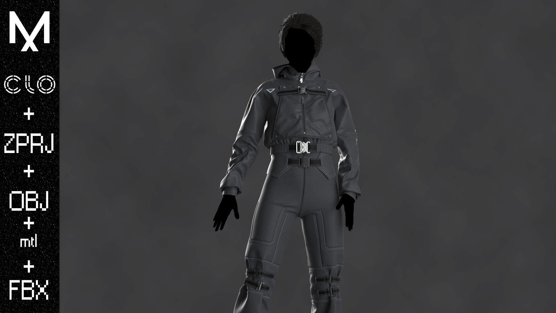 Techwear Outfit Female OBJ mtl FBX ZPRJ 3D model_2