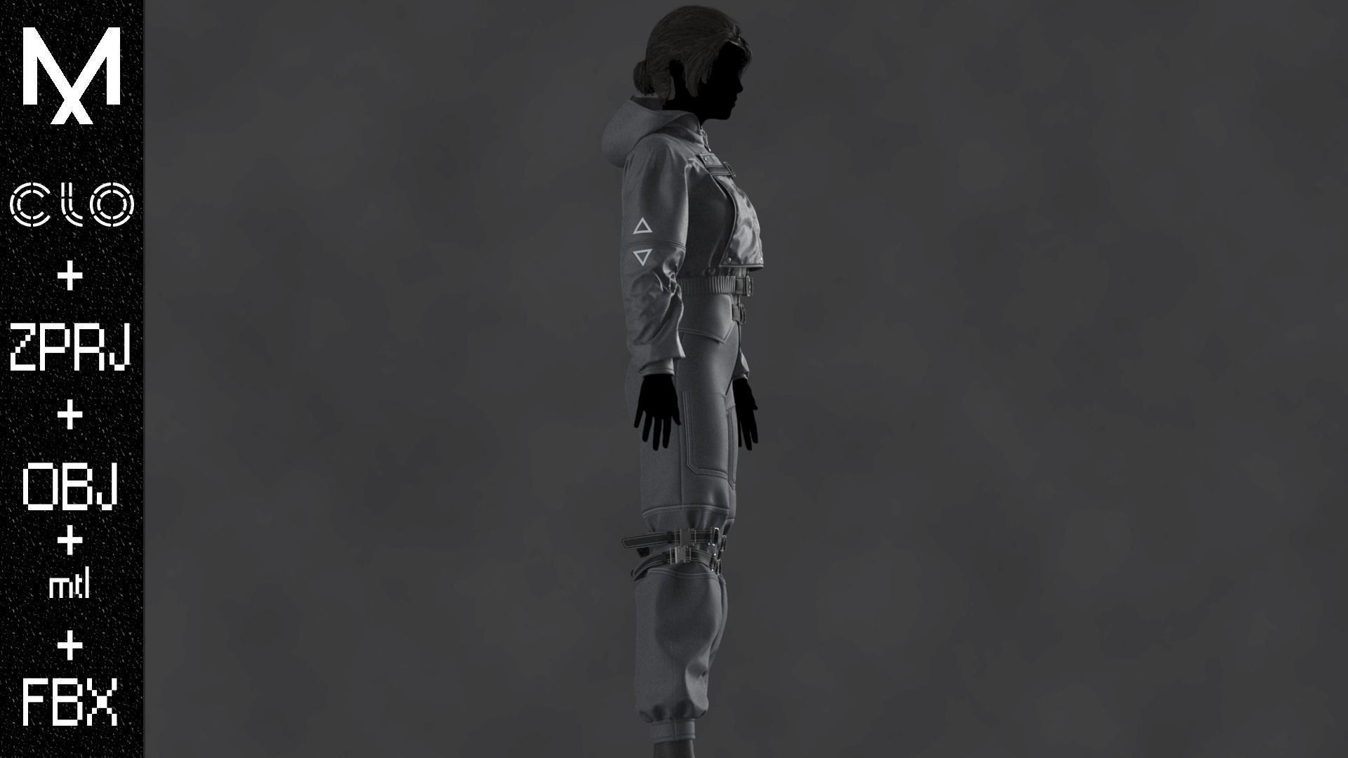 Techwear Outfit Female OBJ mtl FBX ZPRJ 3D model_9