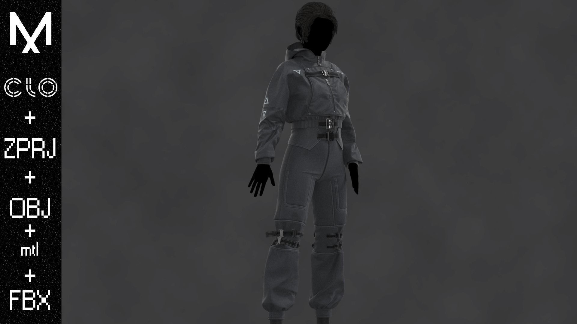 Techwear Outfit Female OBJ mtl FBX ZPRJ 3D model_3