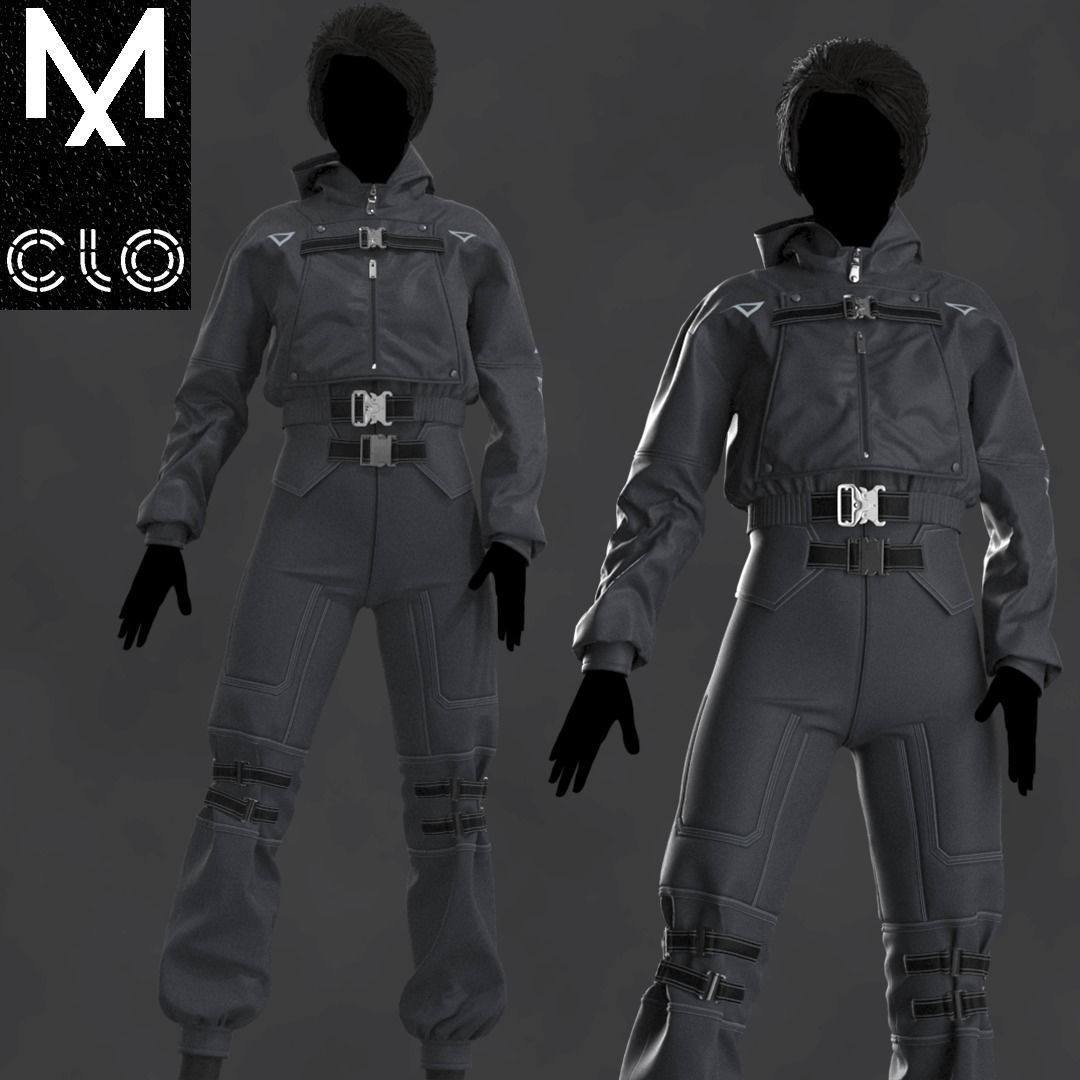 Techwear Outfit Female OBJ mtl FBX ZPRJ 3D model_1