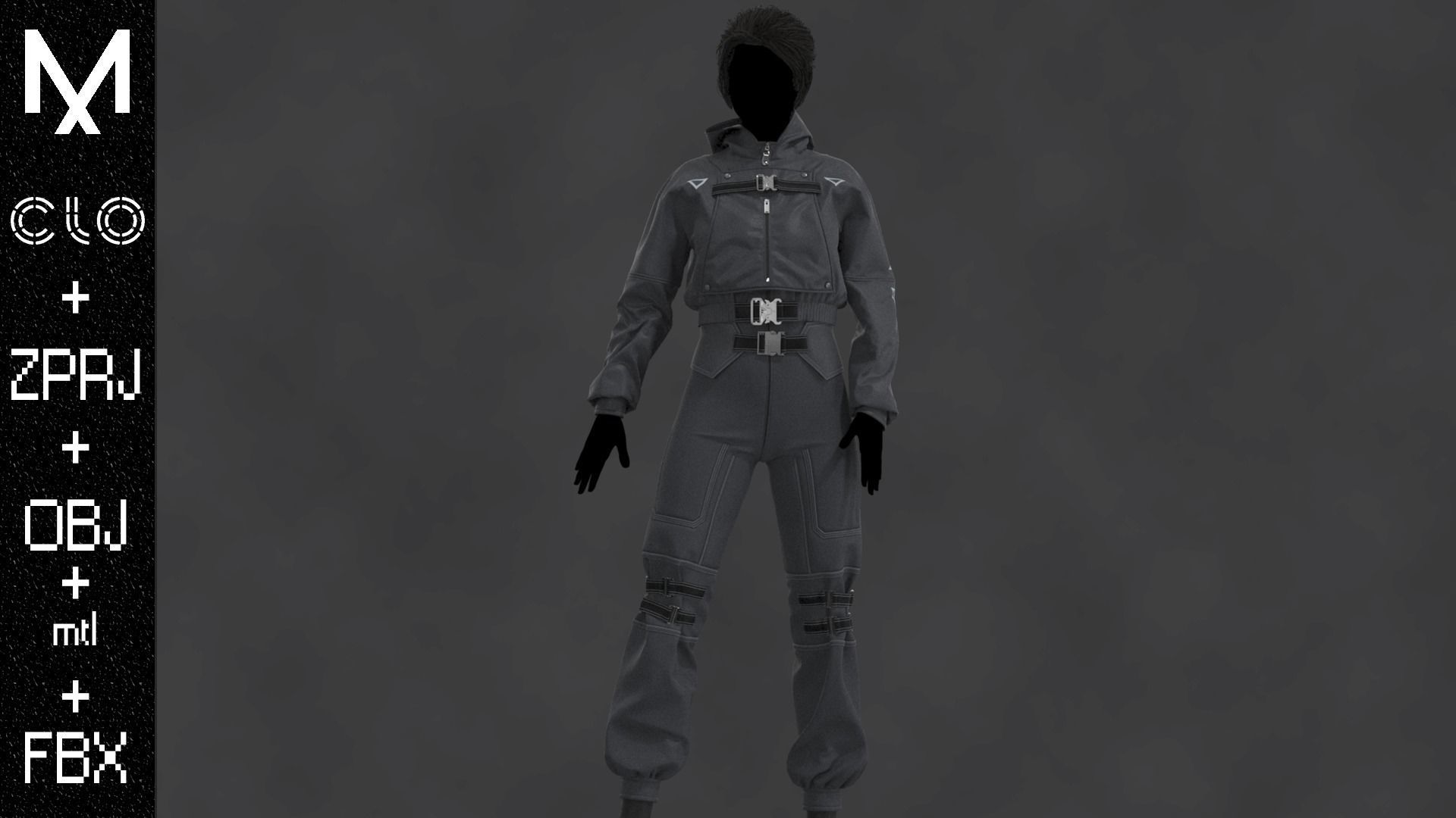 Techwear Outfit Female OBJ mtl FBX ZPRJ 3D model_5