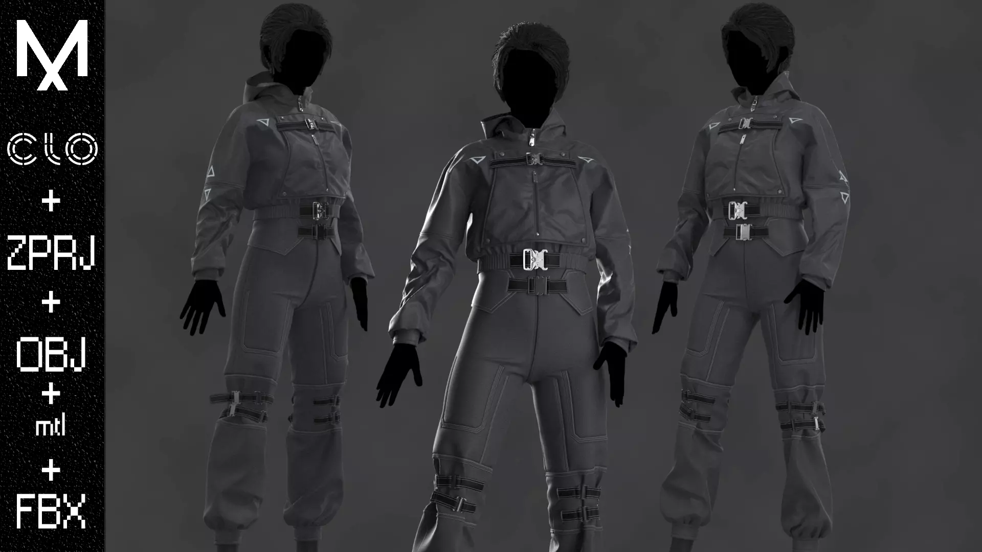 Techwear Outfit Female OBJ mtl FBX ZPRJ 3D model_0