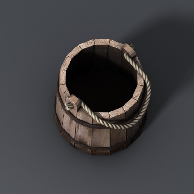 Wooden bucket 3D model_1