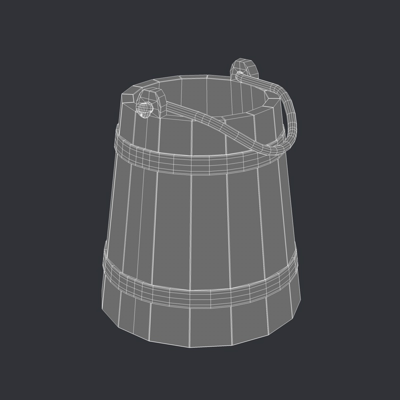 Wooden bucket 3D model_4
