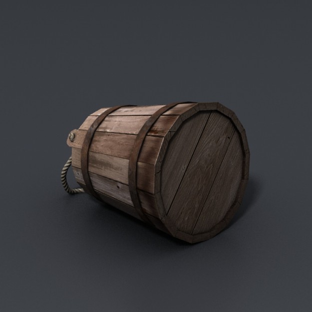 Wooden bucket 3D model_2