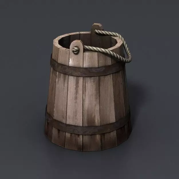 Wooden bucket 3D model_0