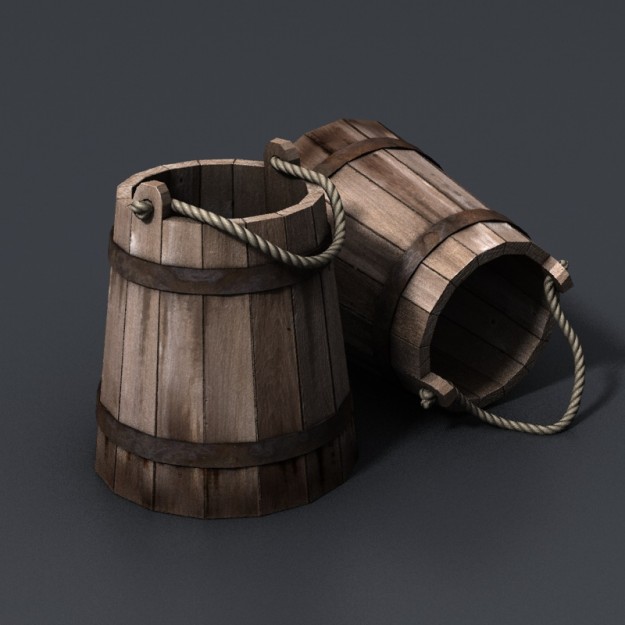Wooden bucket 3D model_3