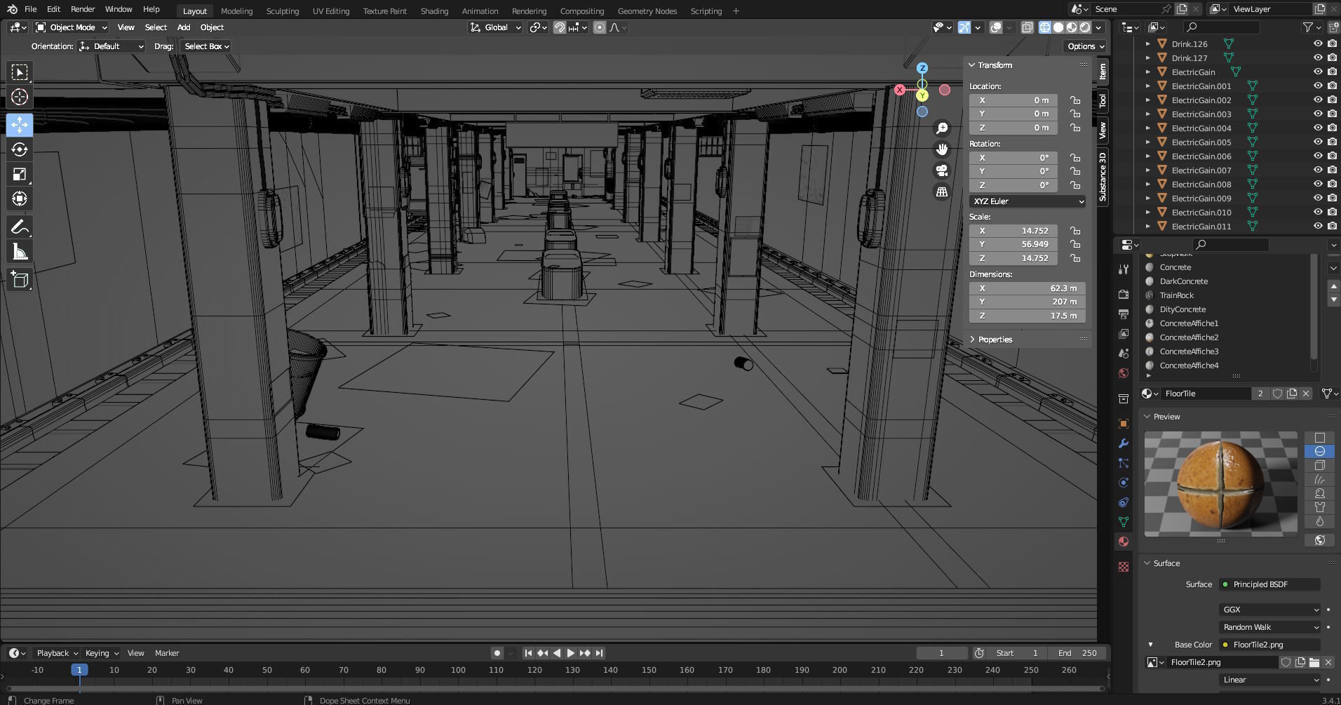 Old Subway Station Blender Scene - Textured Materials UV 3D model_9