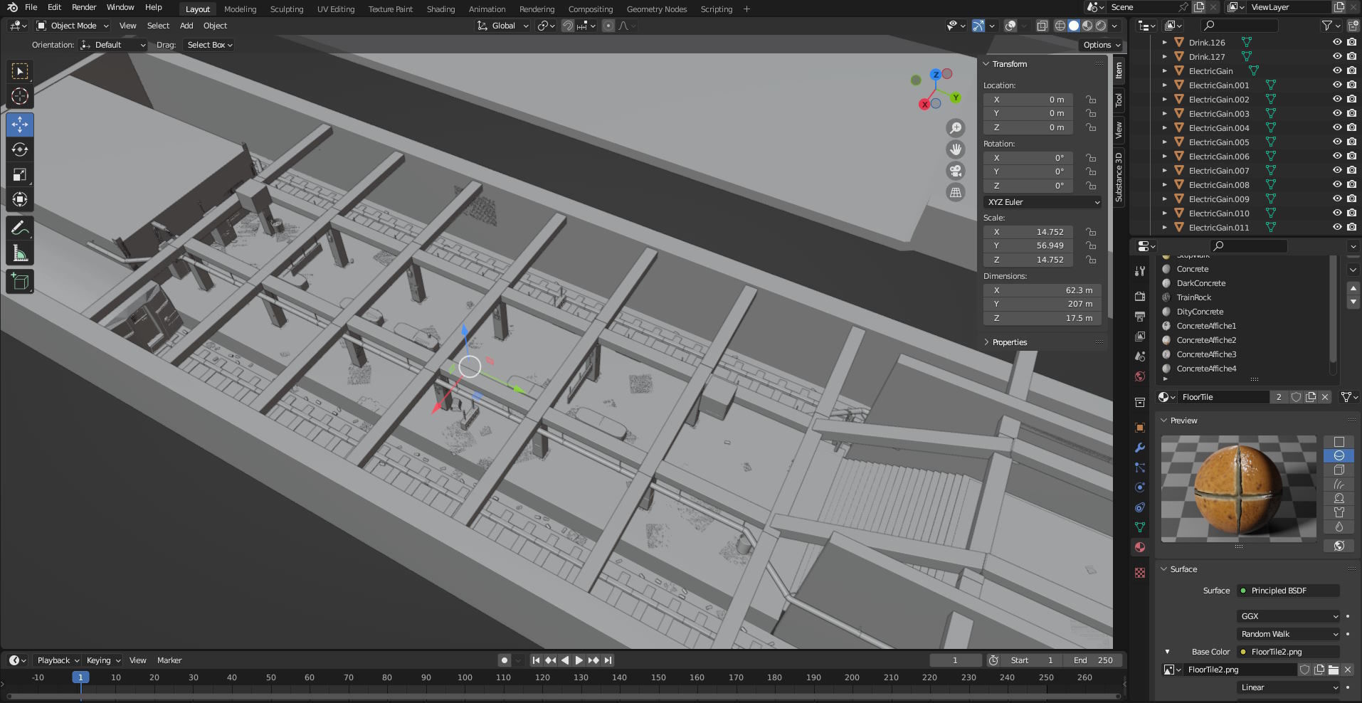 Old Subway Station Blender Scene - Textured Materials UV 3D model_8
