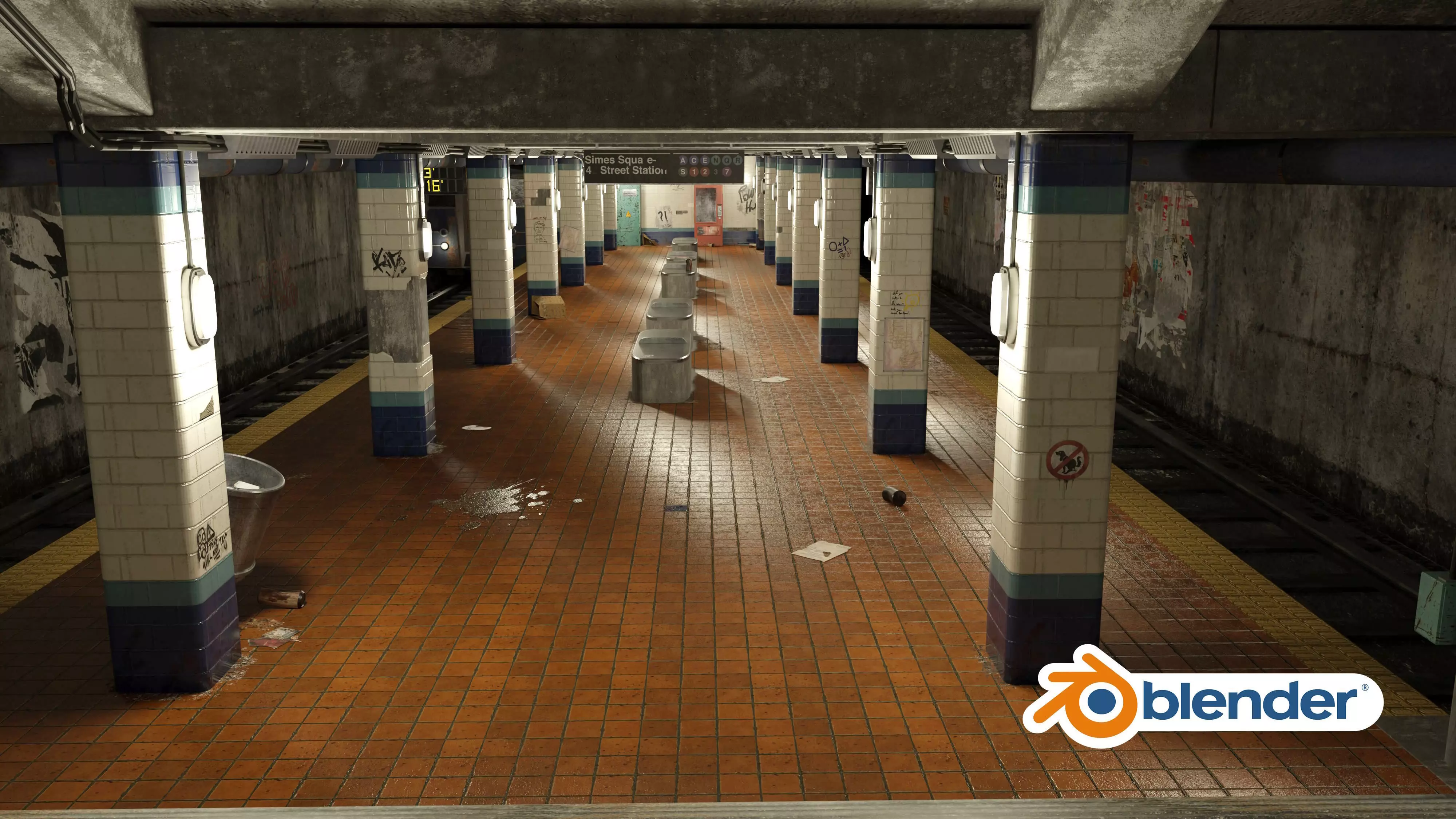 Old Subway Station Blender Scene - Textured Materials UV 3D model_0
