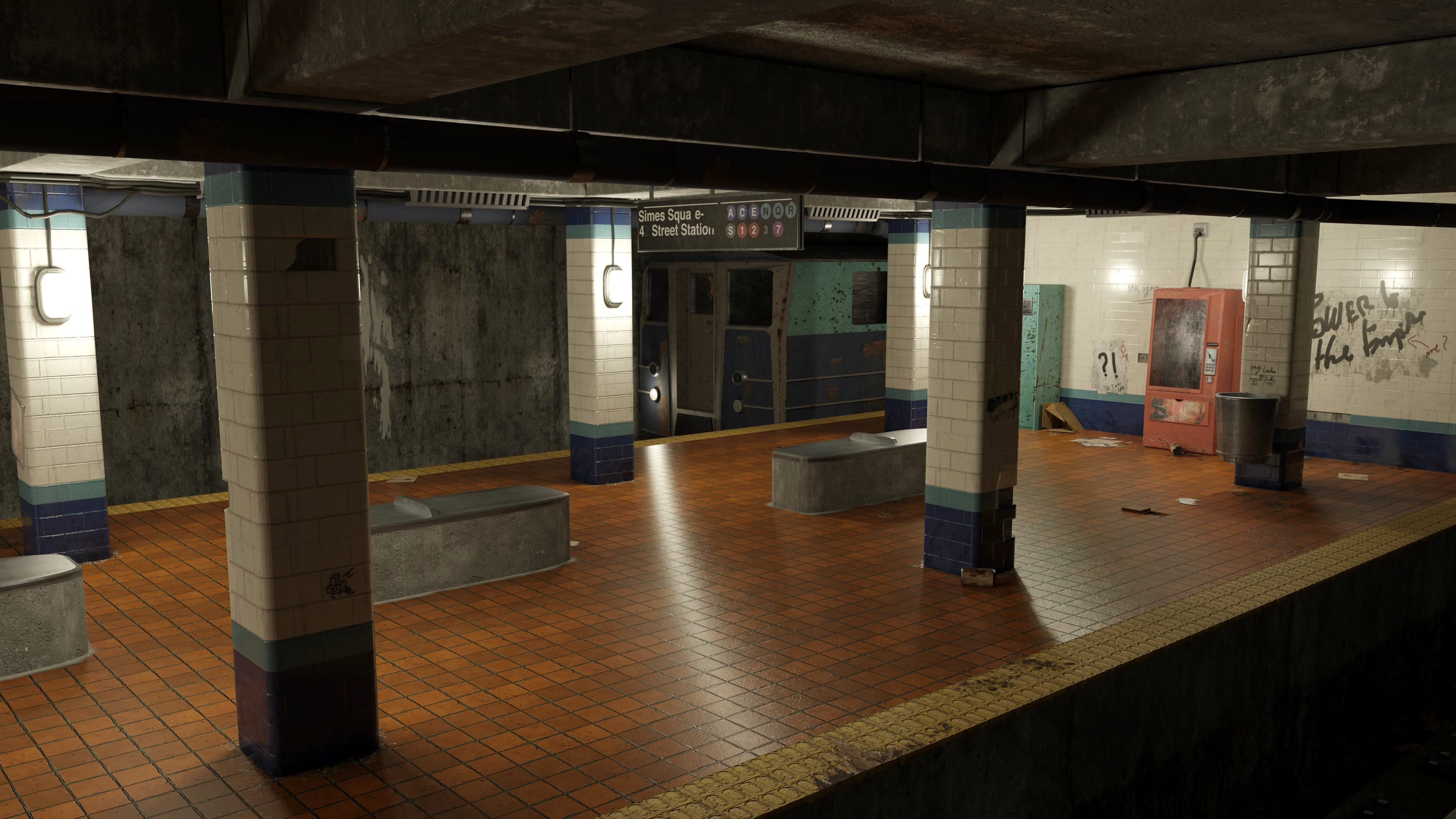 Old Subway Station Blender Scene - Textured Materials UV 3D model_5