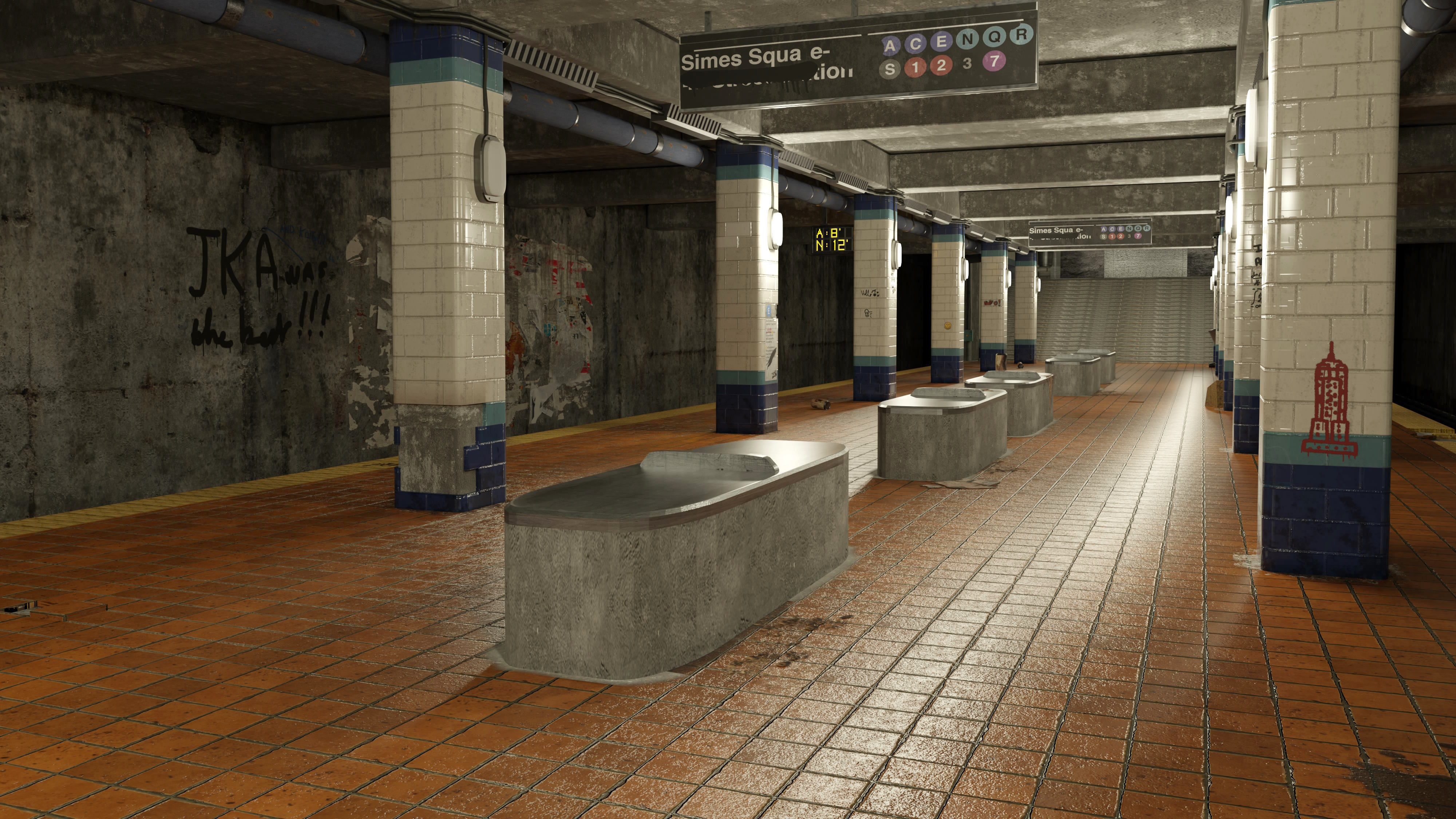 Old Subway Station Blender Scene - Textured Materials UV 3D model_3
