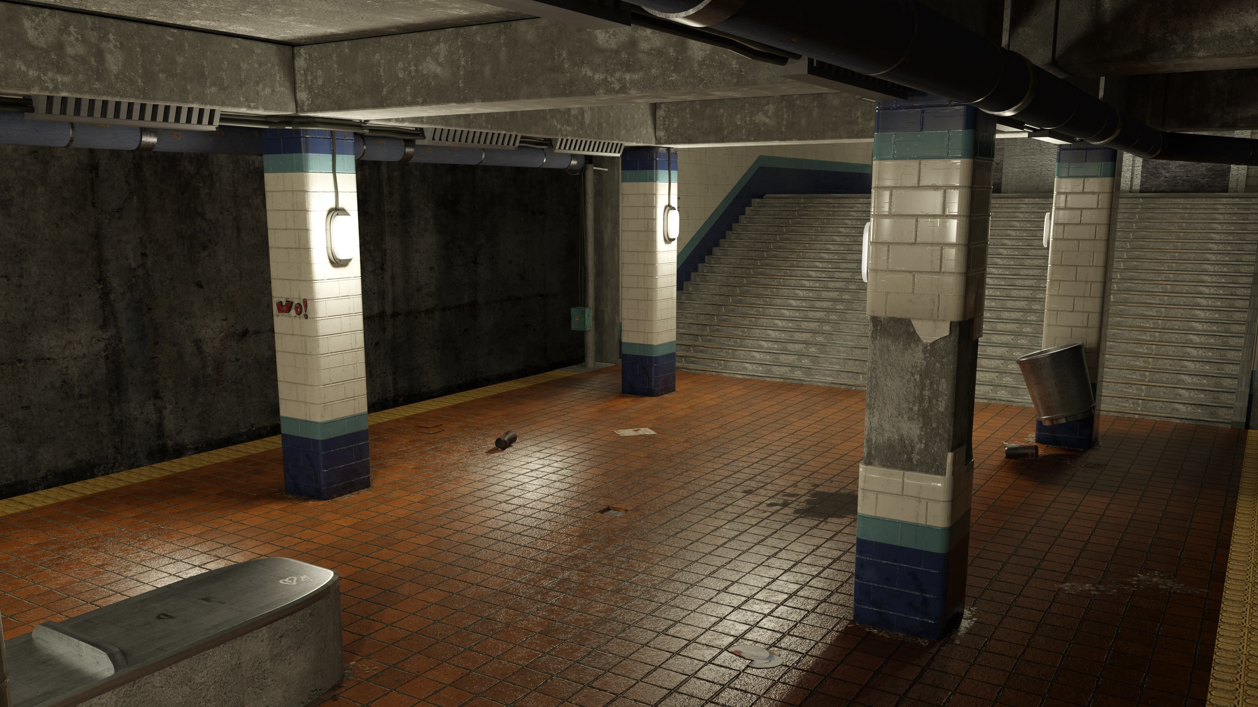 Old Subway Station Blender Scene - Textured Materials UV 3D model_6
