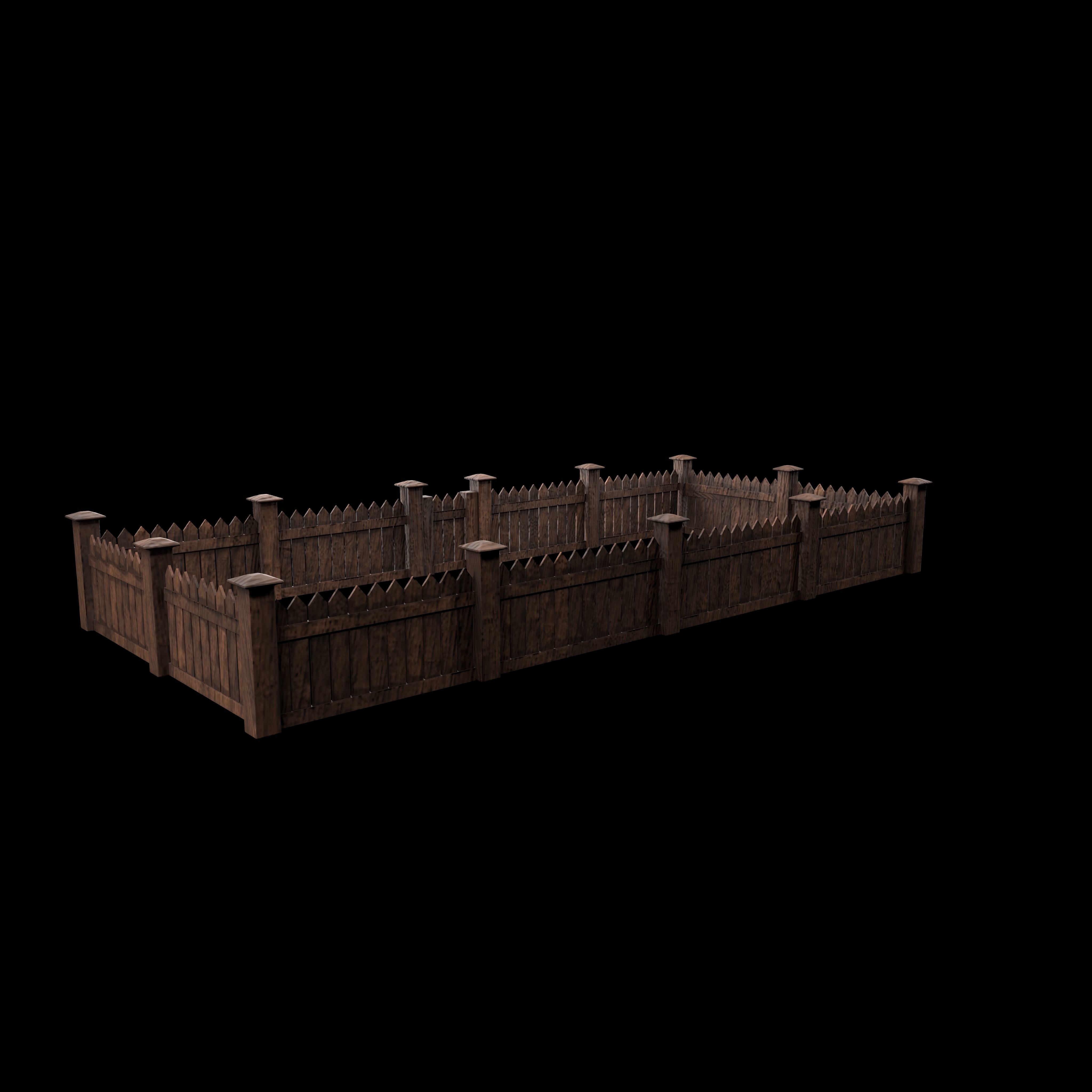 Wooden fence Low-poly 3D model_5