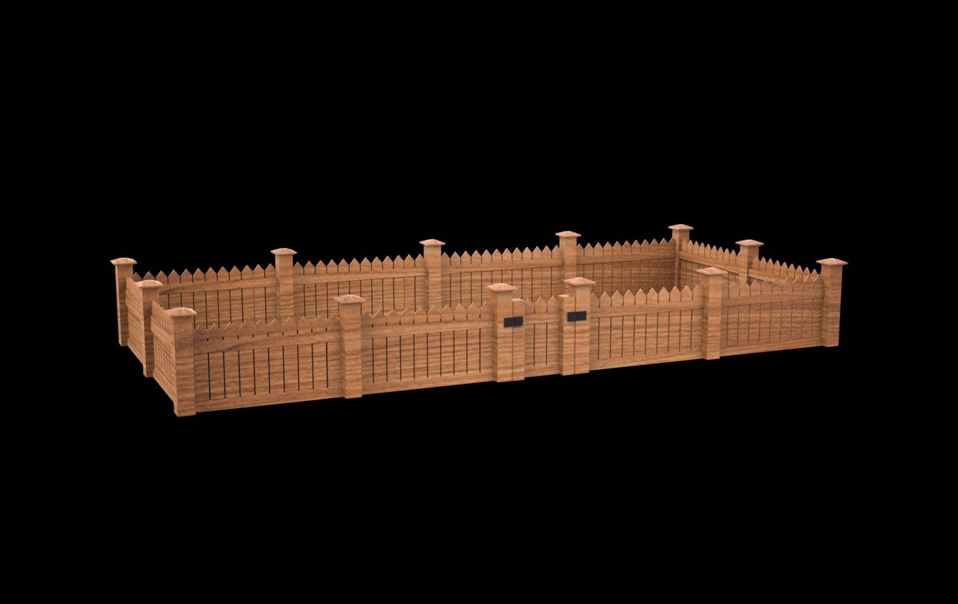 Wooden fence Low-poly 3D model_3