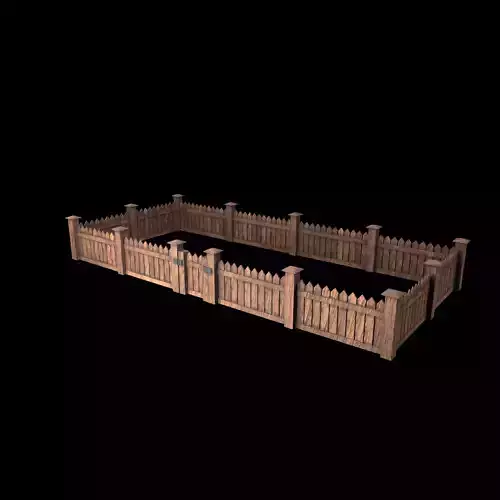 Wooden fence Low-poly 3D model