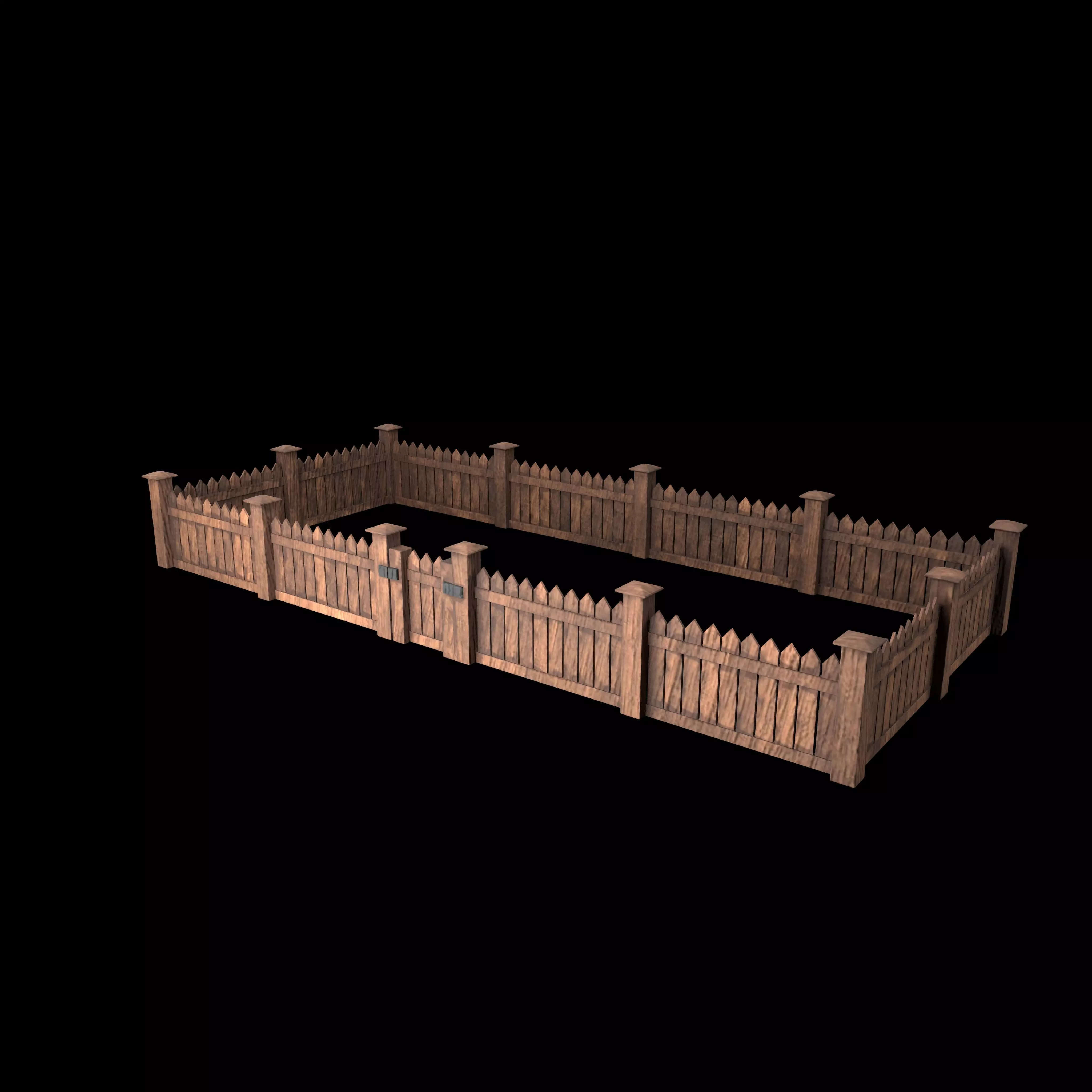 Wooden fence Low-poly 3D model_0