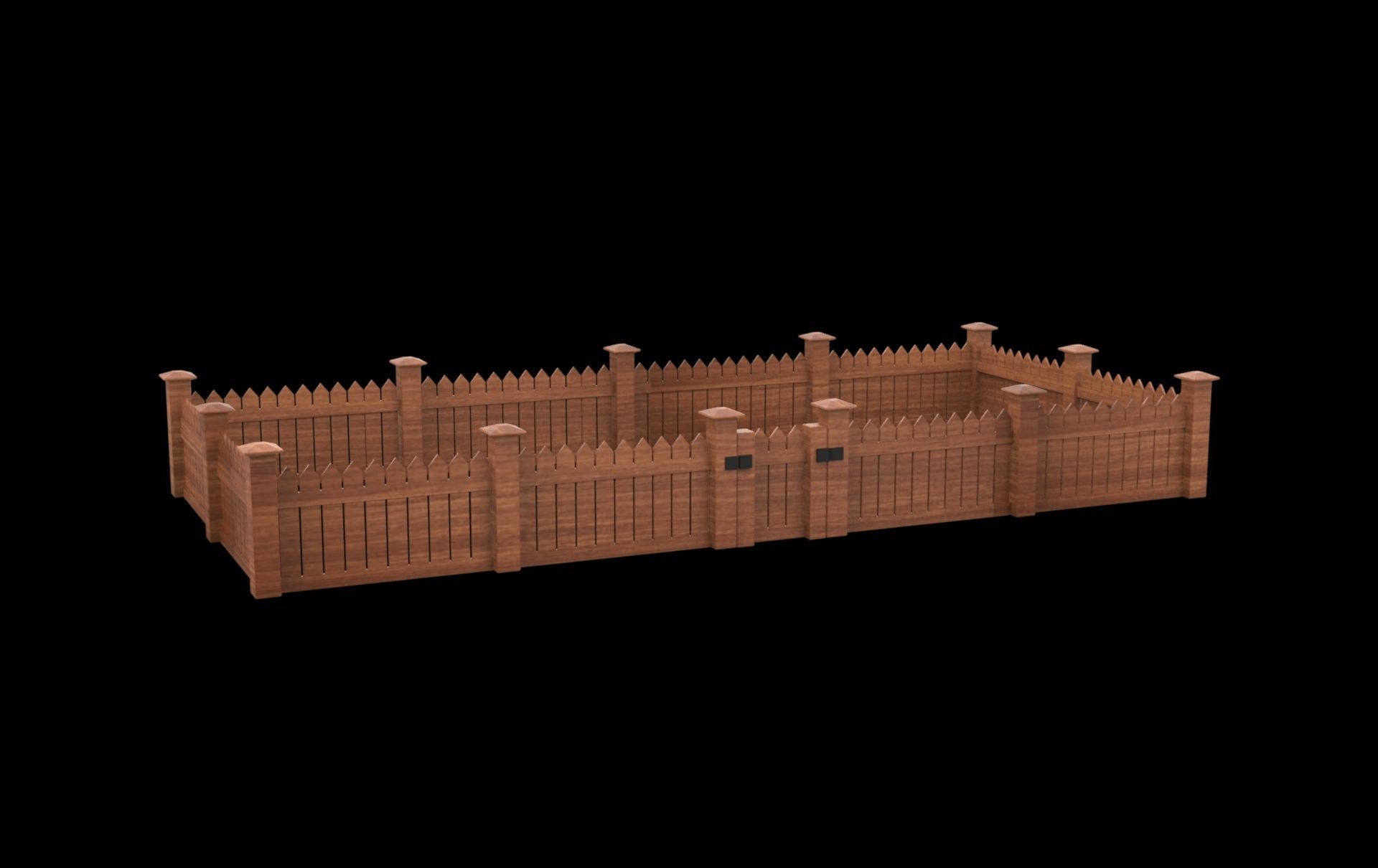 Wooden fence Low-poly 3D model_4