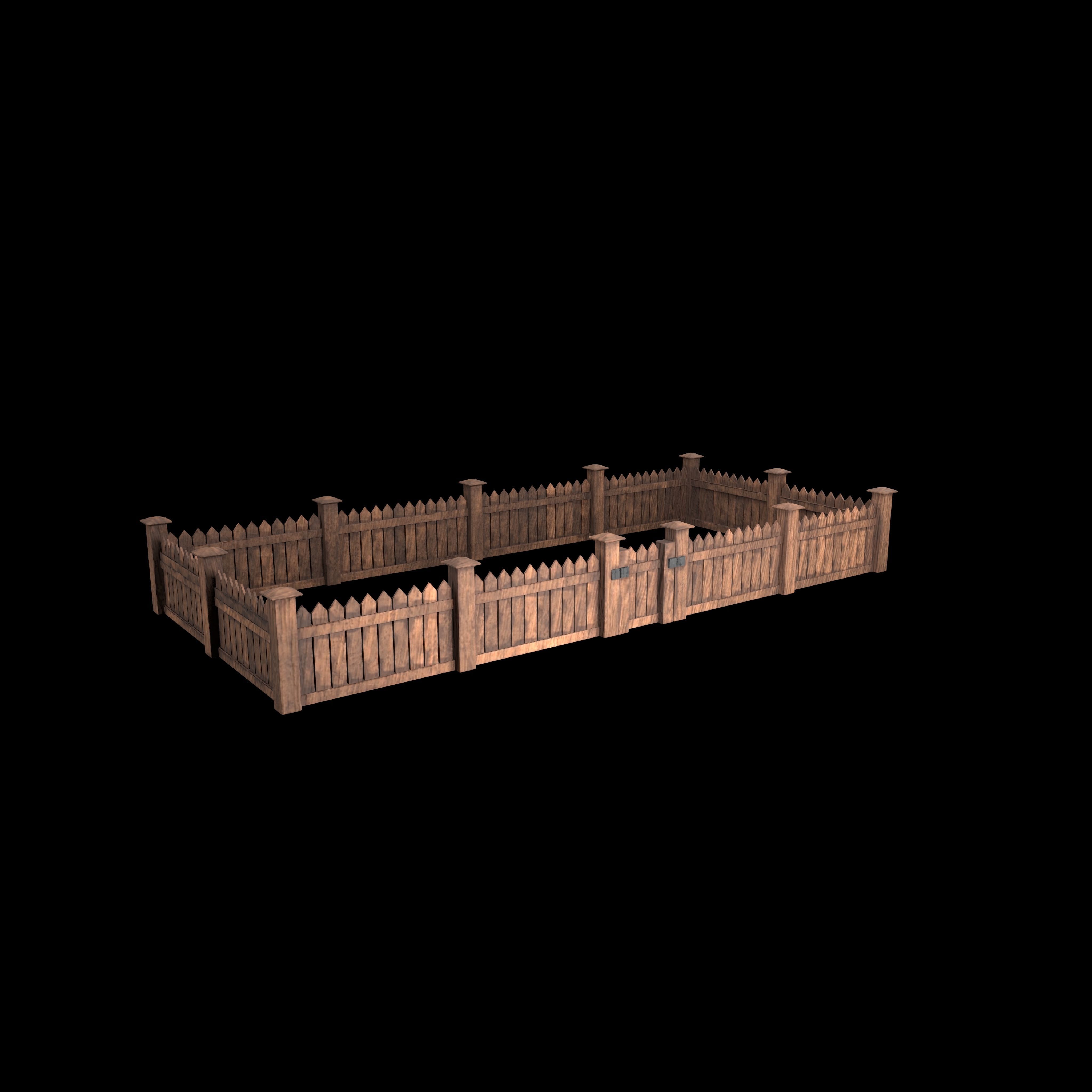 Wooden fence Low-poly 3D model_6