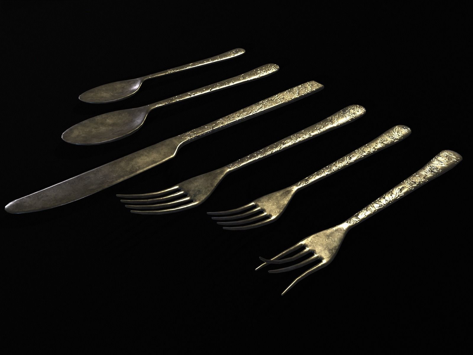 Silver Cutlery Set Low-poly 3D model_20