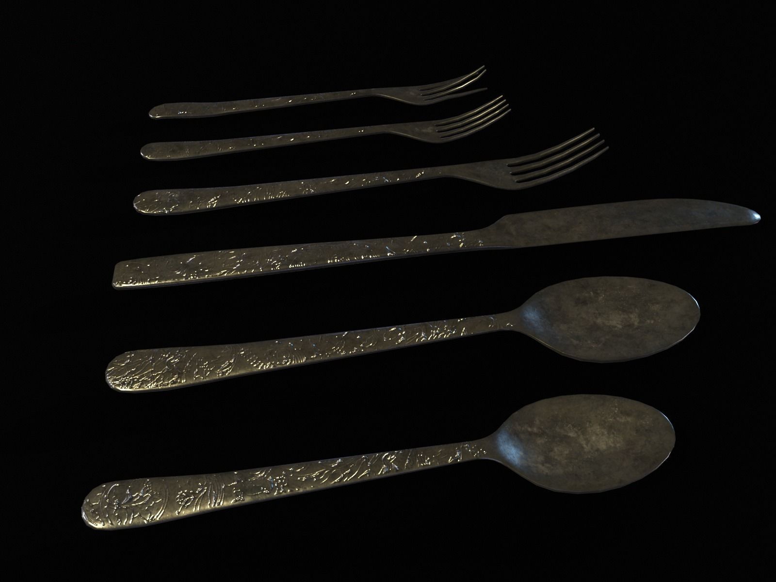 Silver Cutlery Set Low-poly 3D model_10