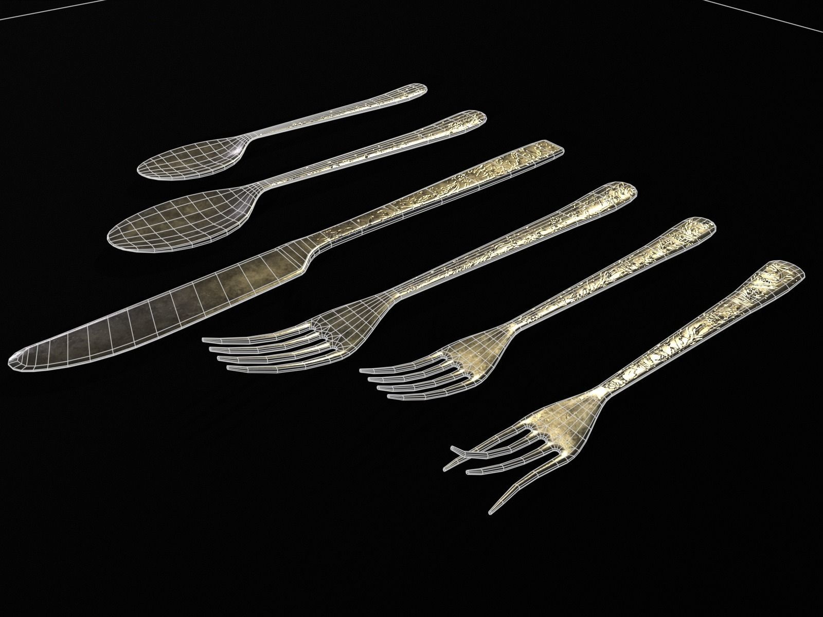 Silver Cutlery Set Low-poly 3D model_21