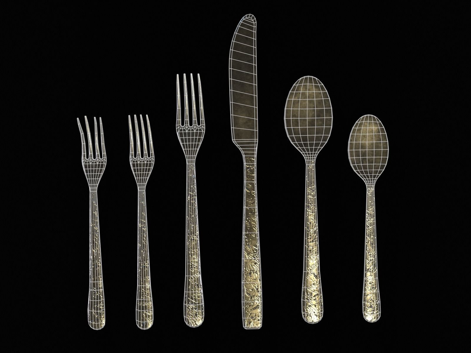 Silver Cutlery Set Low-poly 3D model_23