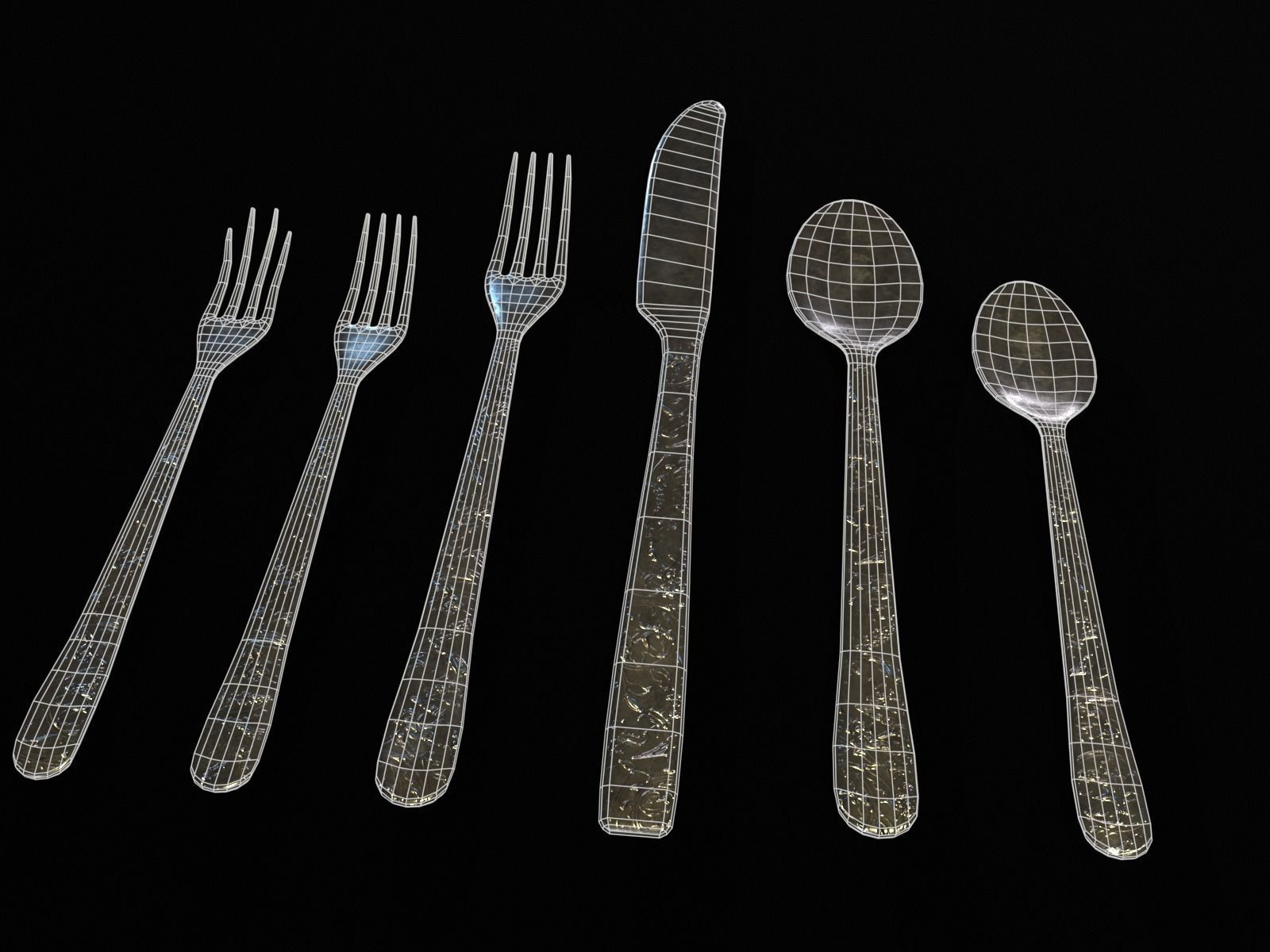 Silver Cutlery Set Low-poly 3D model_5