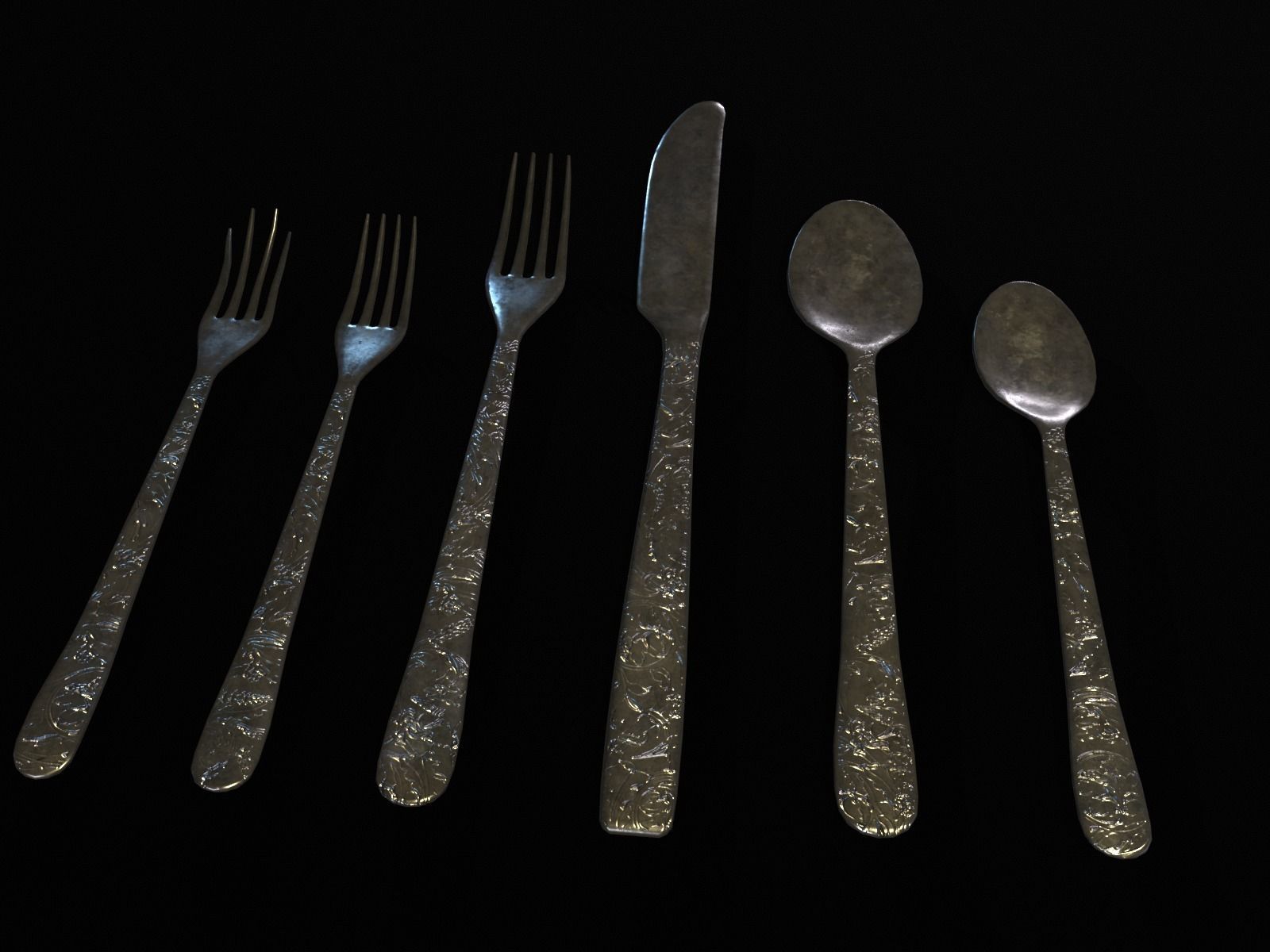 Silver Cutlery Set Low-poly 3D model_4