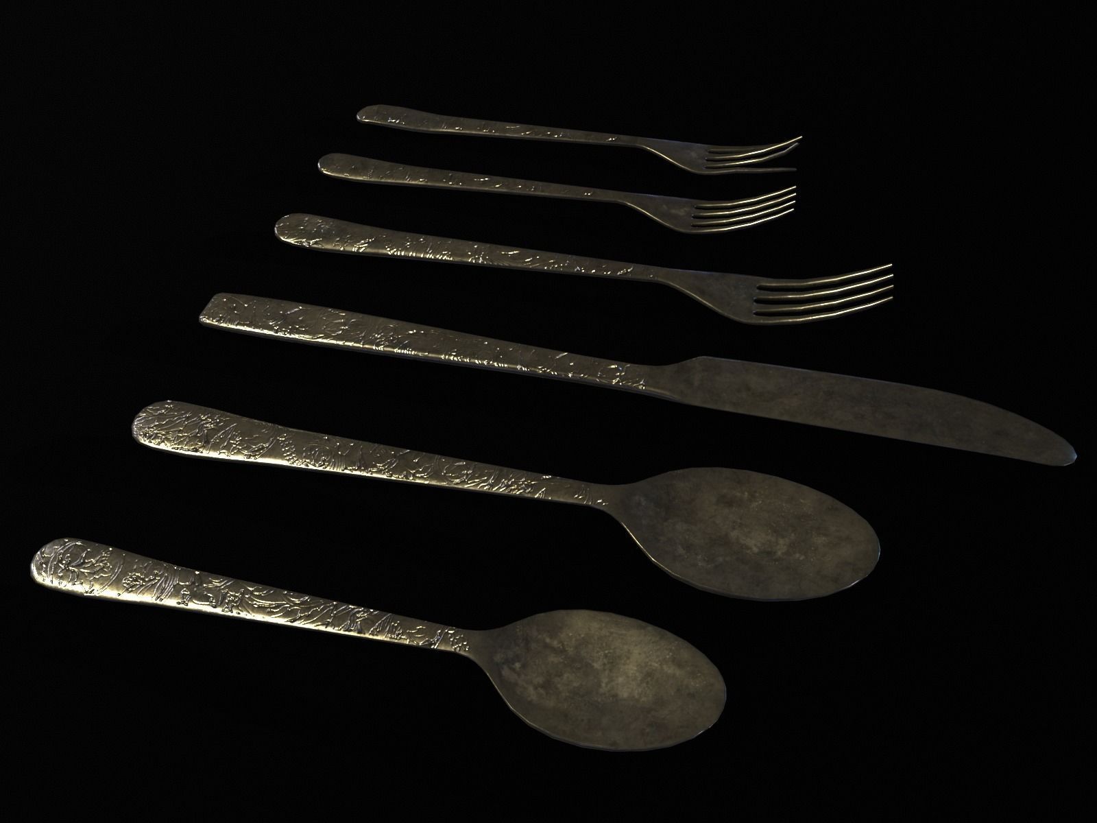 Silver Cutlery Set Low-poly 3D model_12