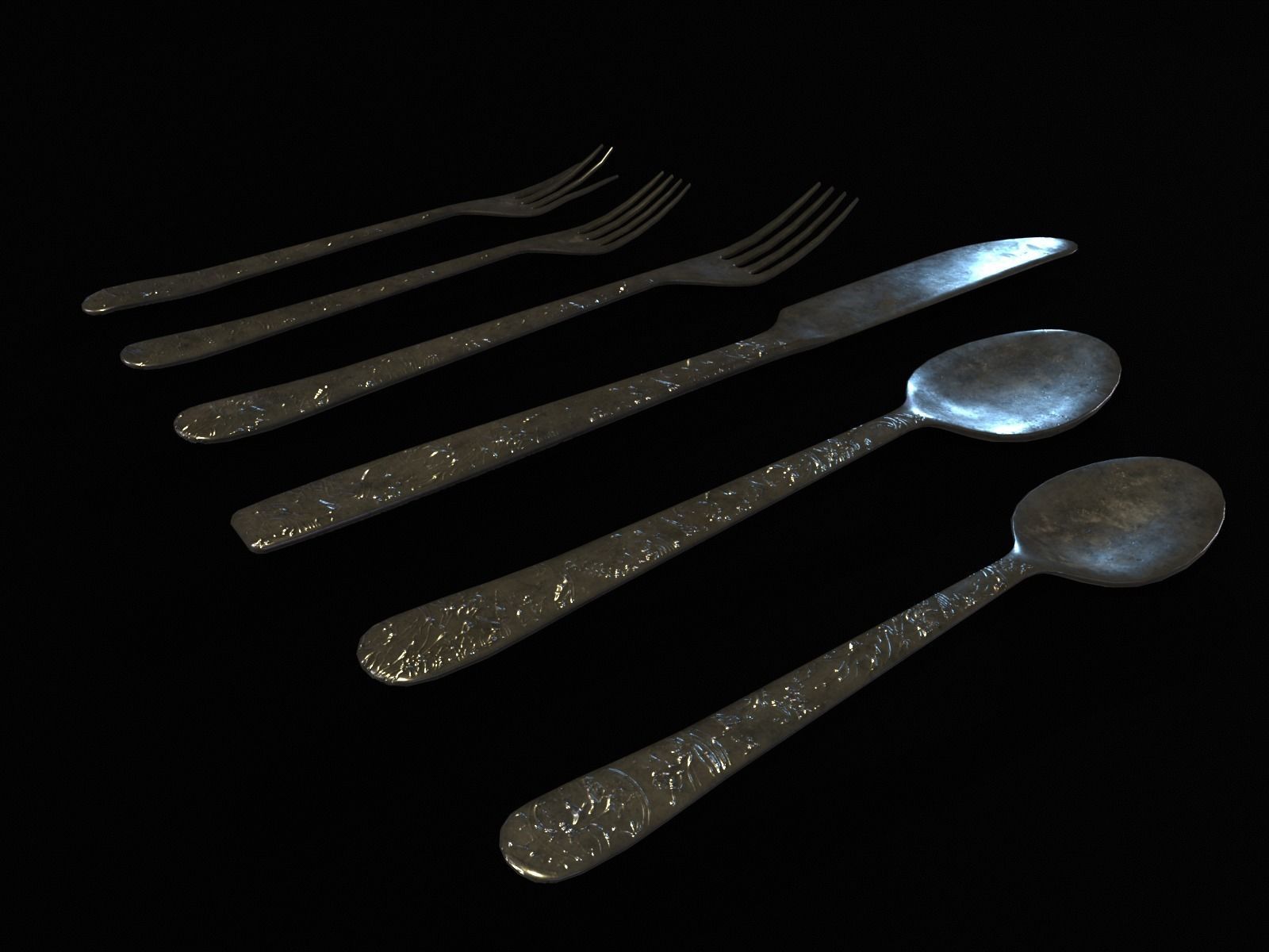 Silver Cutlery Set Low-poly 3D model_8