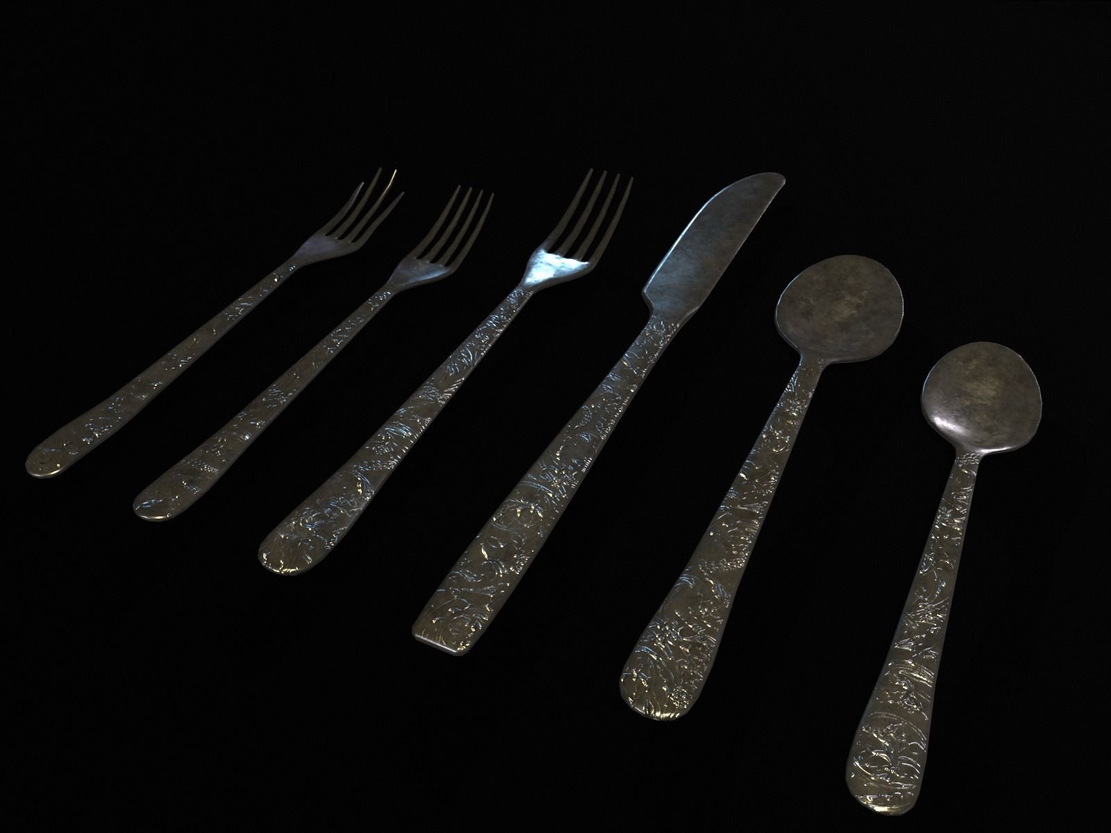Silver Cutlery Set Low-poly 3D model_6