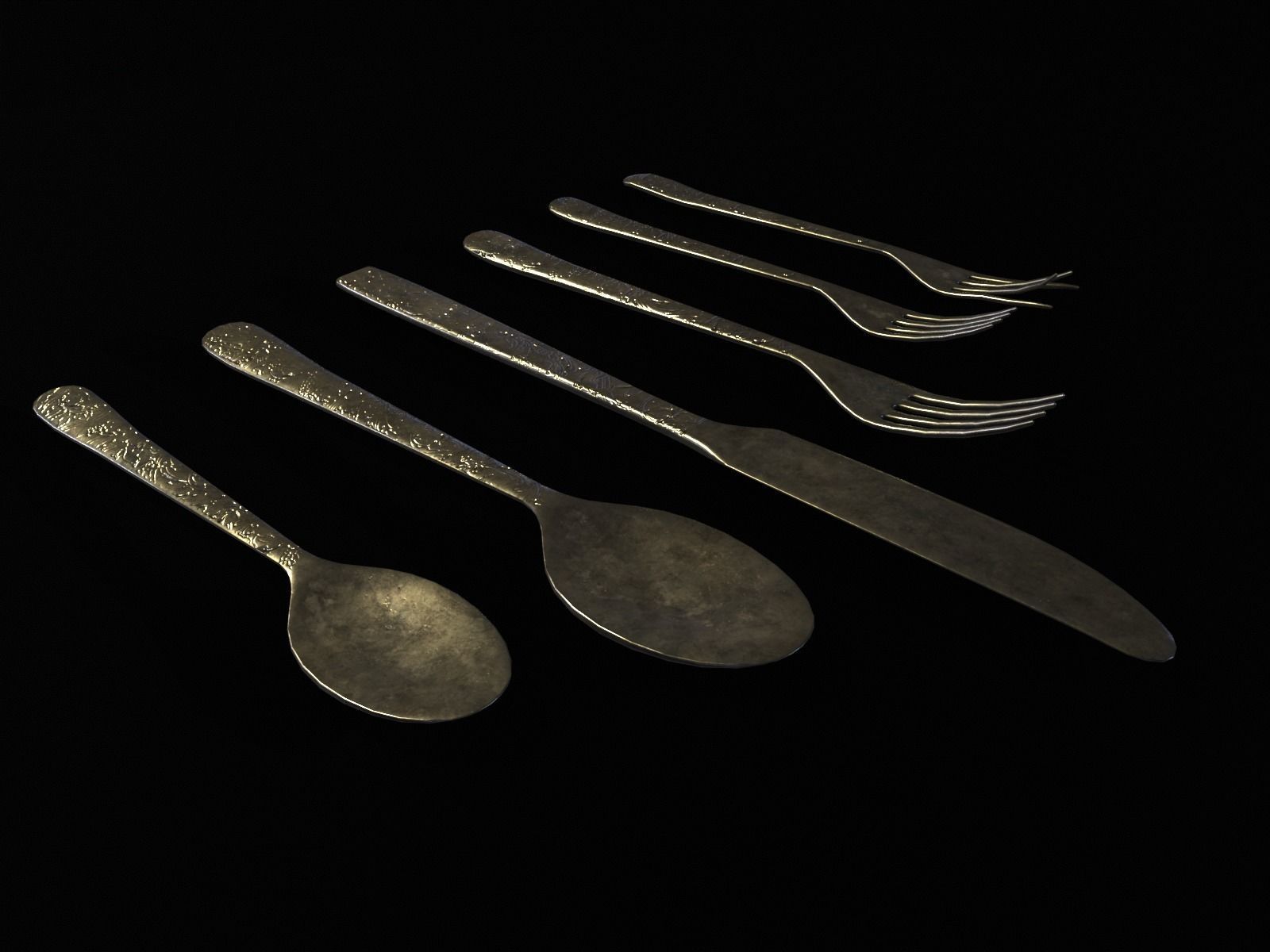 Silver Cutlery Set Low-poly 3D model_14