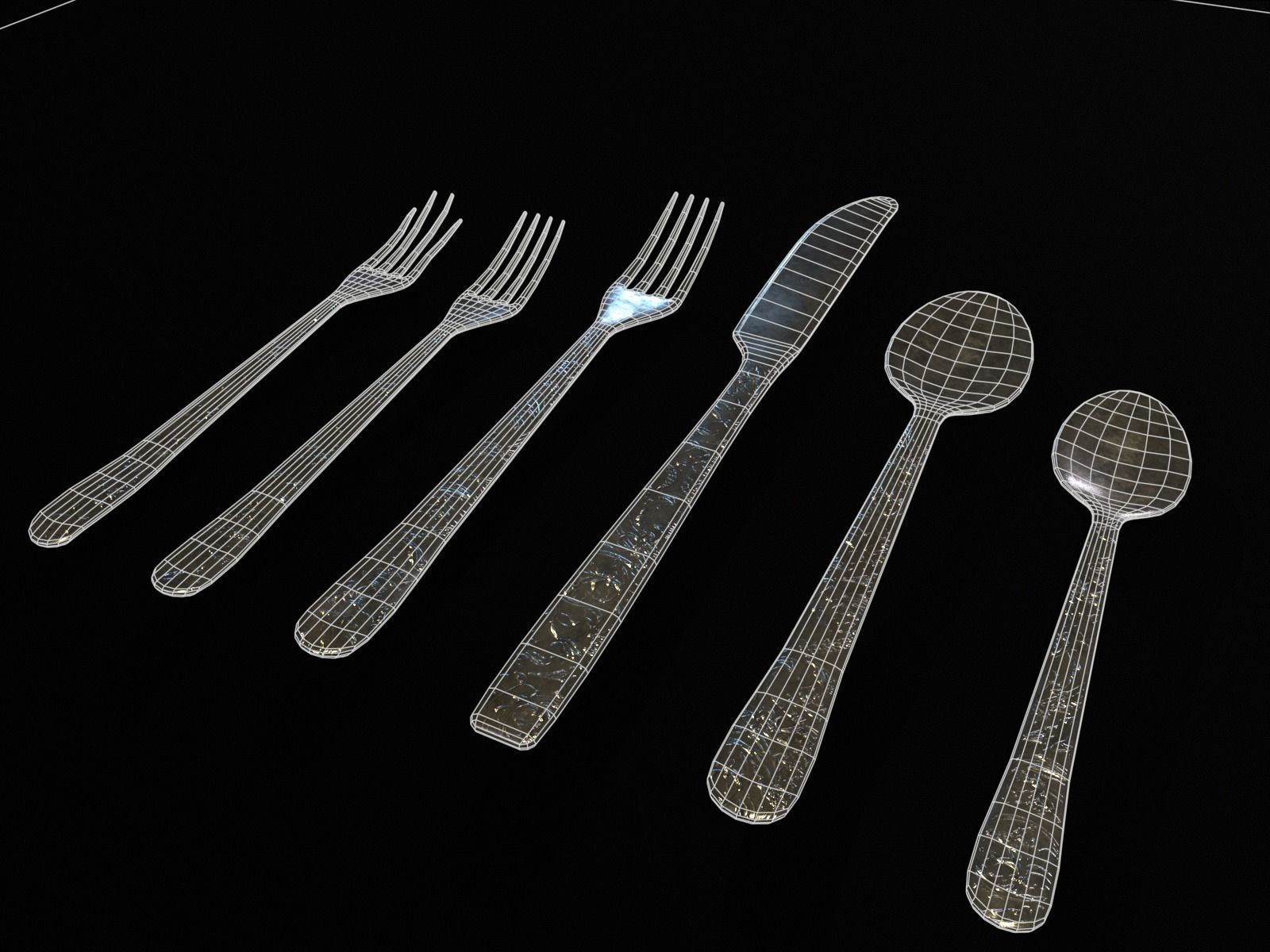 Silver Cutlery Set Low-poly 3D model_7