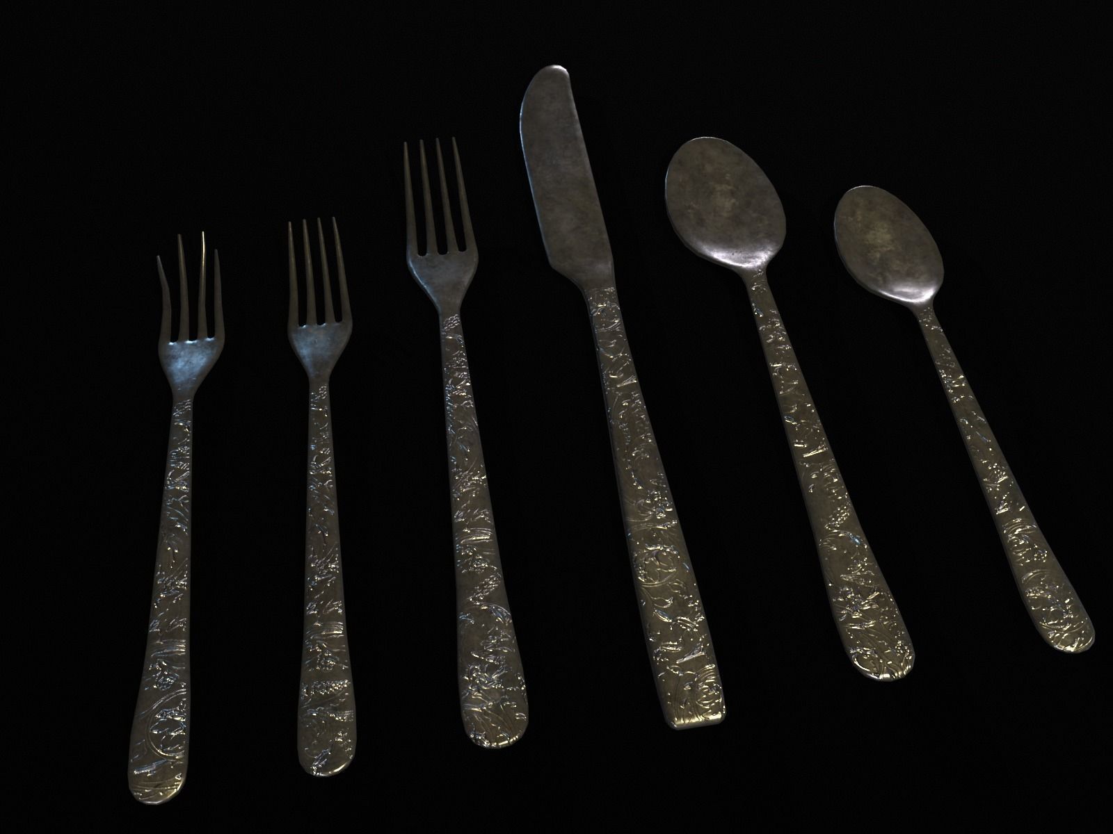 Silver Cutlery Set Low-poly 3D model_2