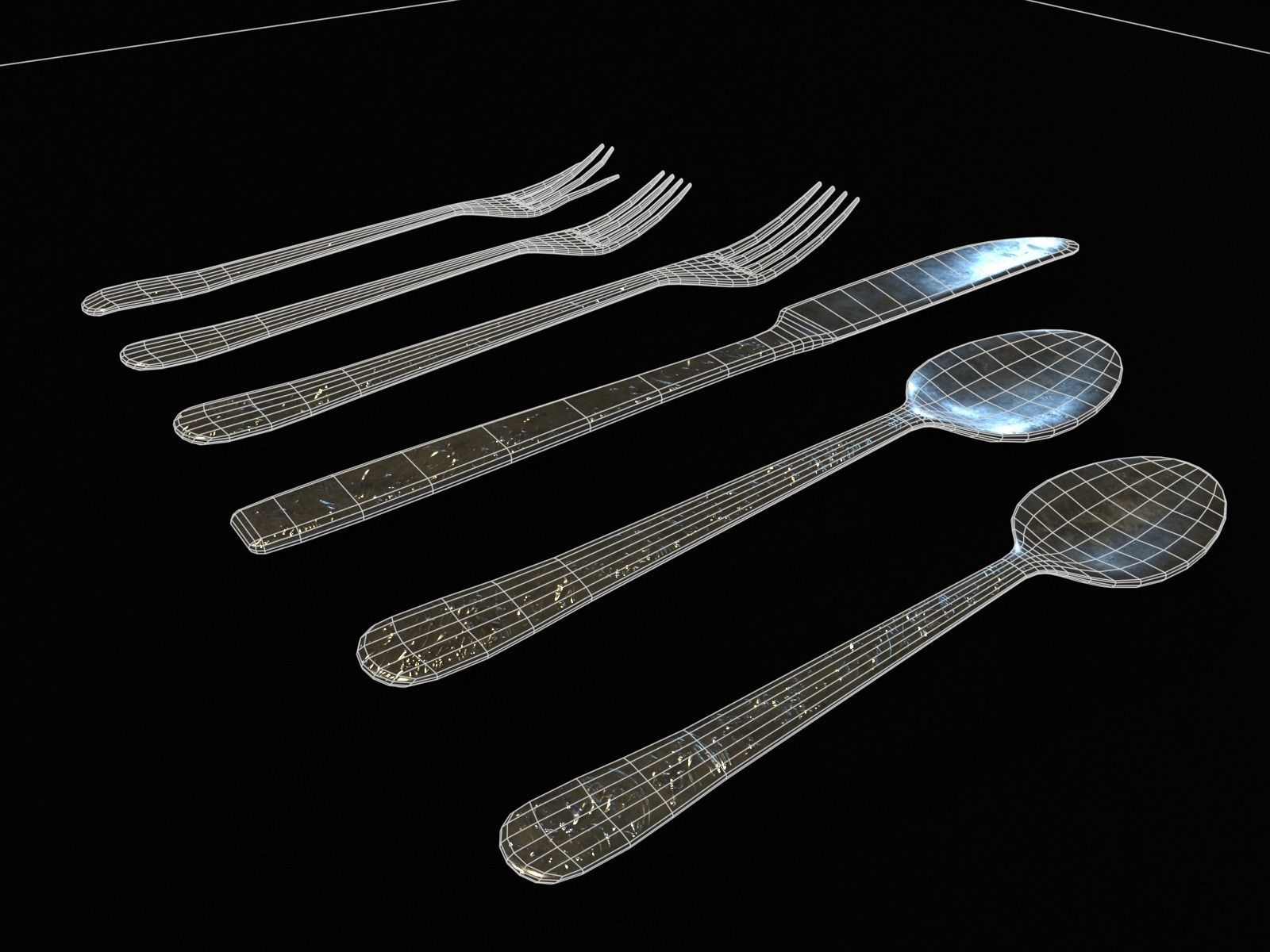 Silver Cutlery Set Low-poly 3D model_9