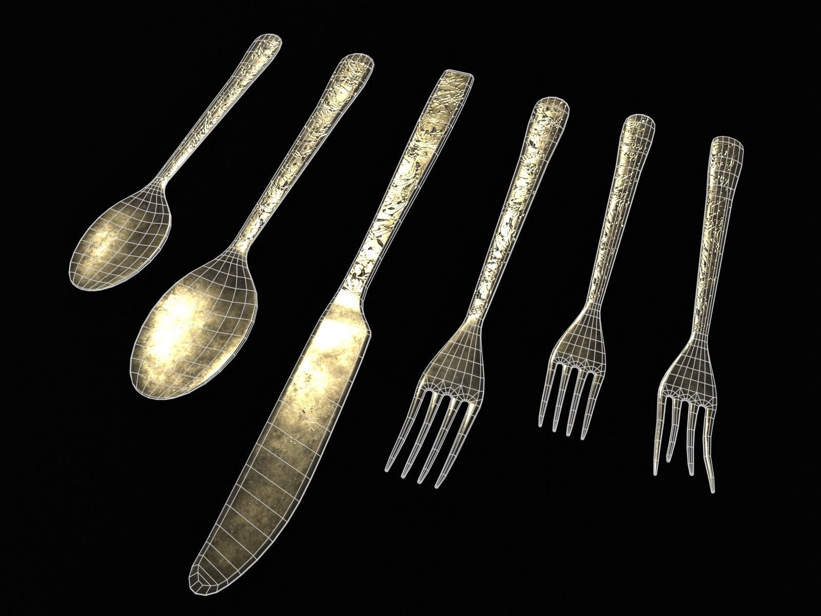 Silver Cutlery Set Low-poly 3D model_19