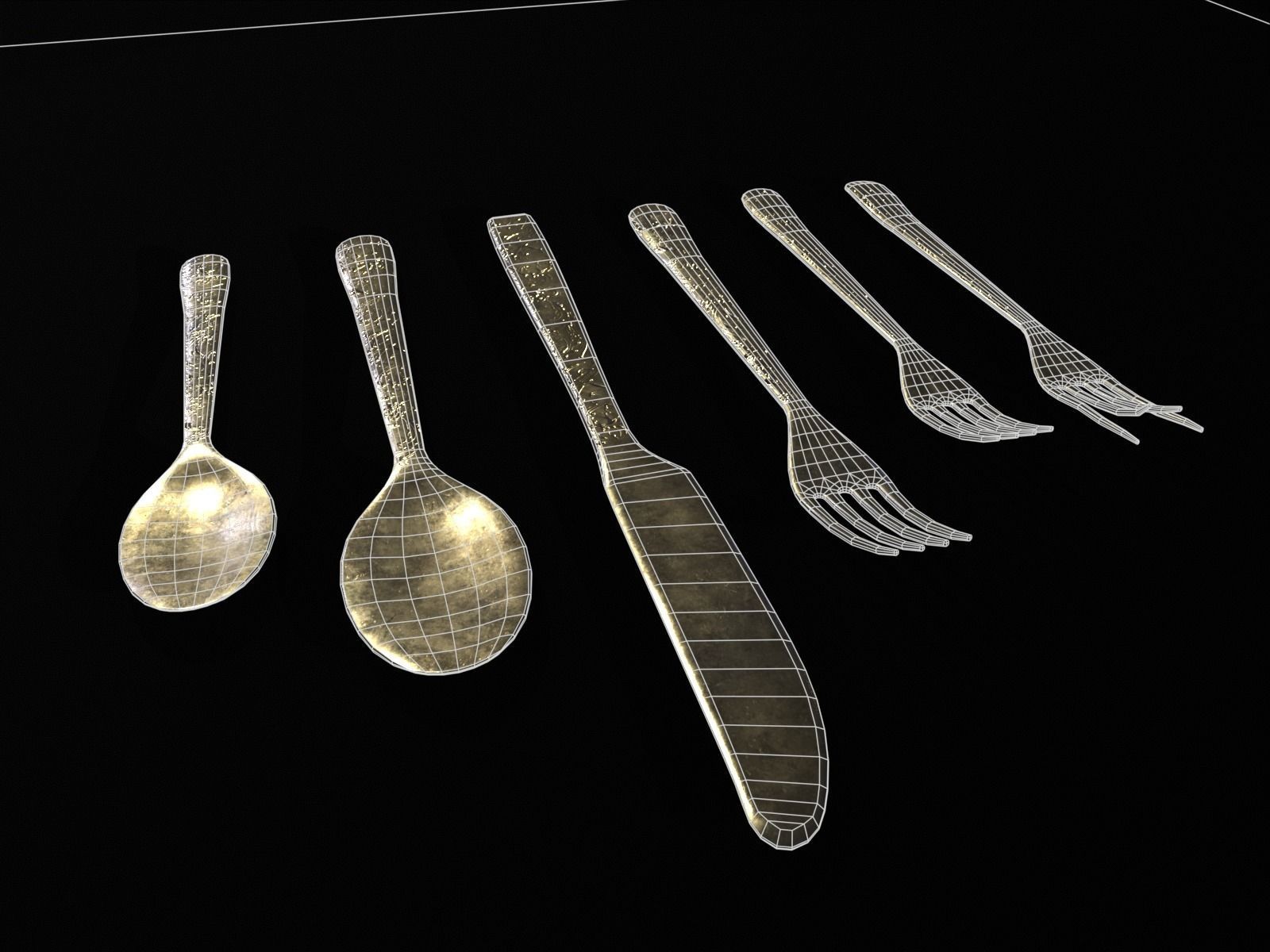 Silver Cutlery Set Low-poly 3D model_17