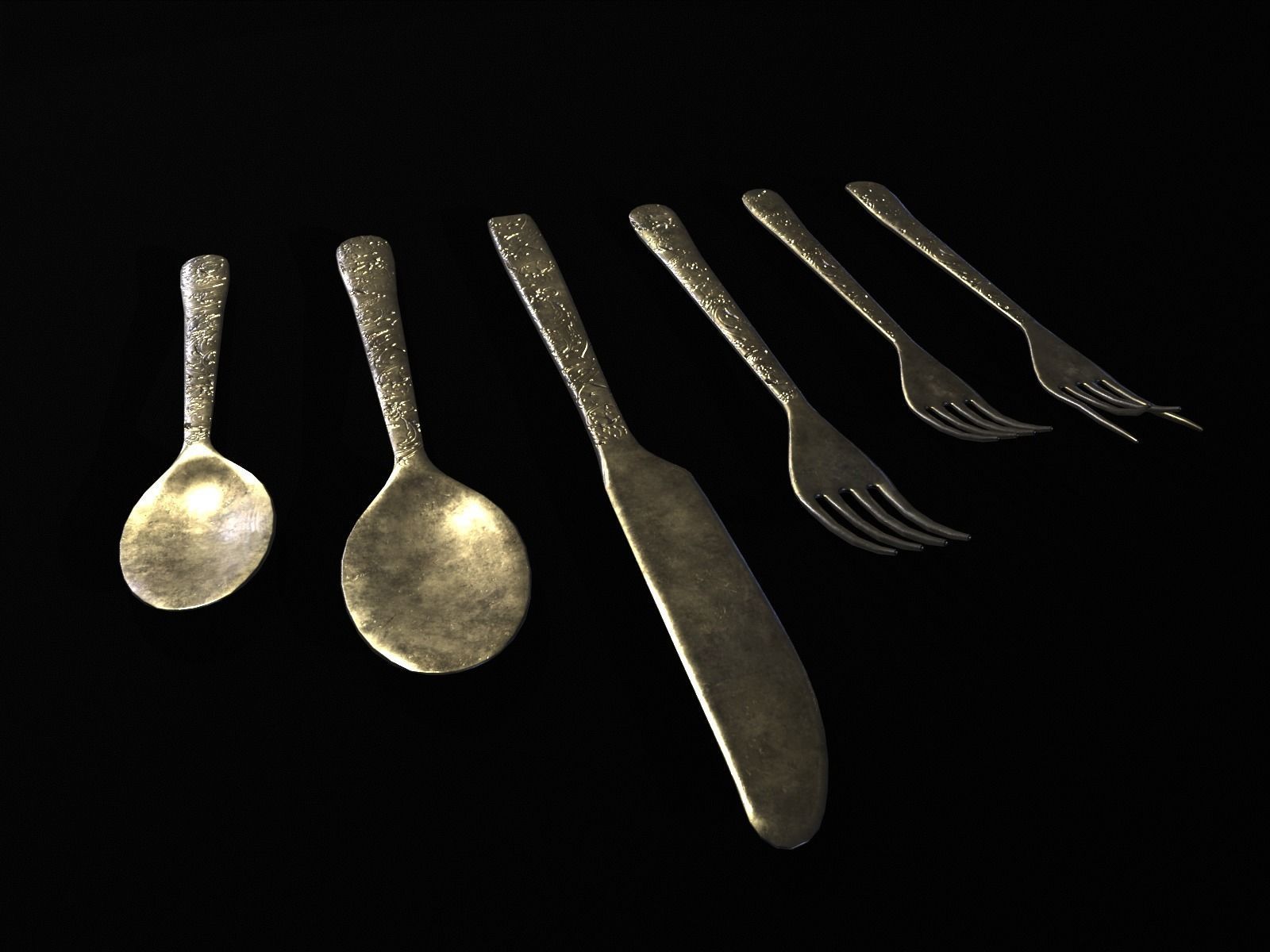 Silver Cutlery Set Low-poly 3D model_16