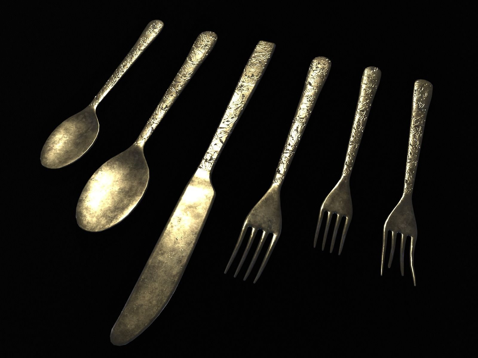 Silver Cutlery Set Low-poly 3D model_18