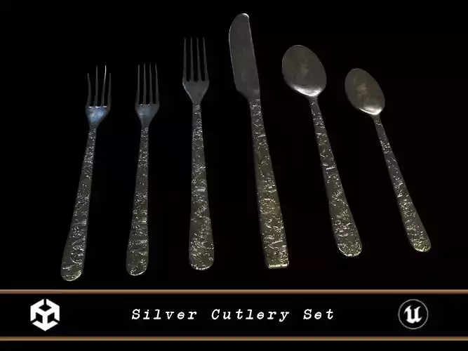 Silver Cutlery Set Low-poly 3D model