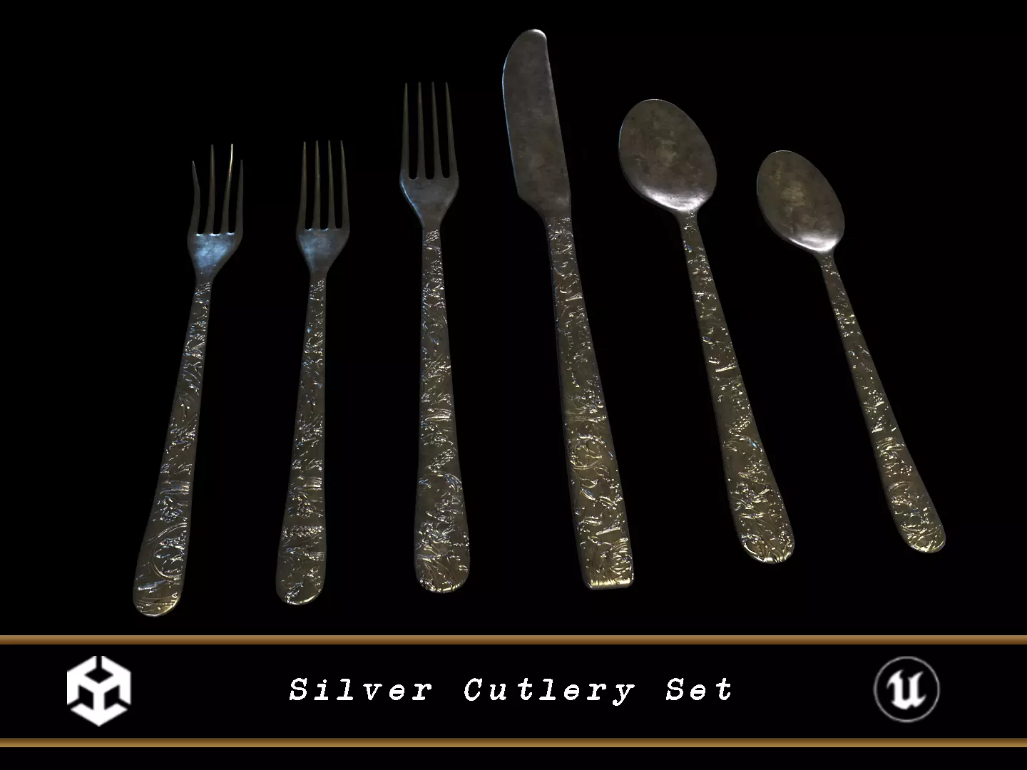 Silver Cutlery Set Low-poly 3D model_0