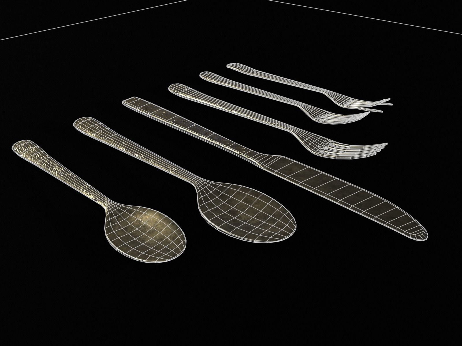 Silver Cutlery Set Low-poly 3D model_15